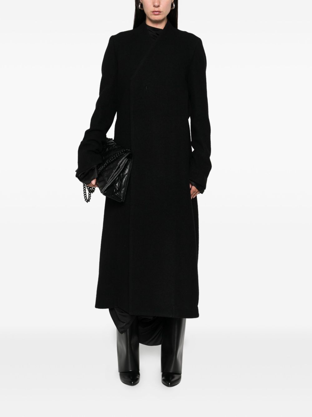 RICK OWENS Stylish Women's Wool Overlap Seam Coat