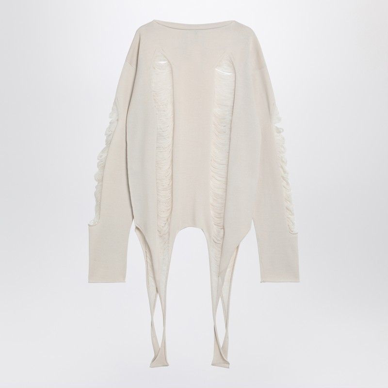 RICK OWENS Distressed Wool Sweater with Boat Neckline - Men’s