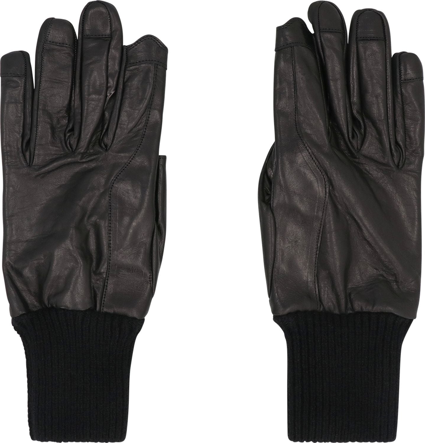 RICK OWENS Leather Gloves with Ribbed Edges - Size 6 to 9