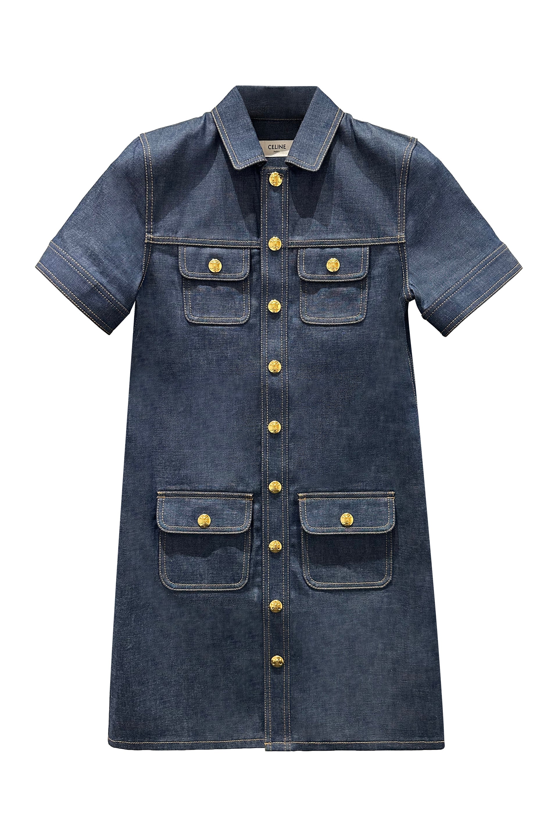 CELINE Chic Denim Dress with Buttoned Pockets