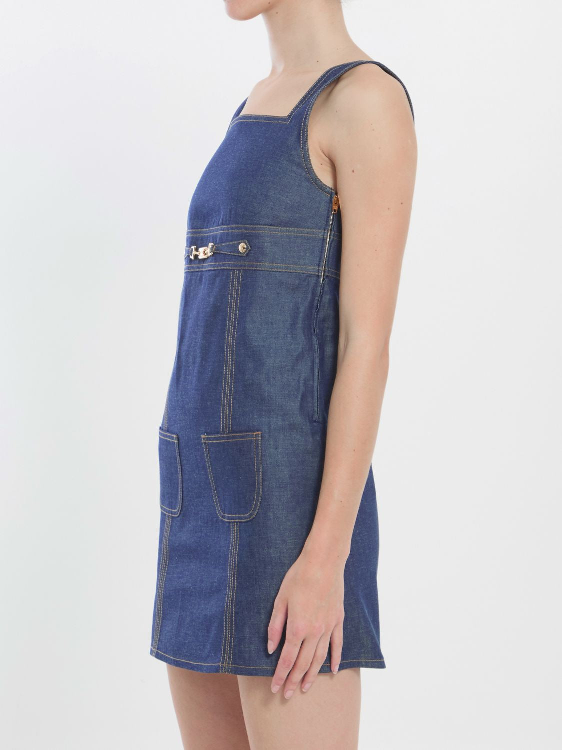 CELINE Sleeveless Mini Dress with Contrast Stitching