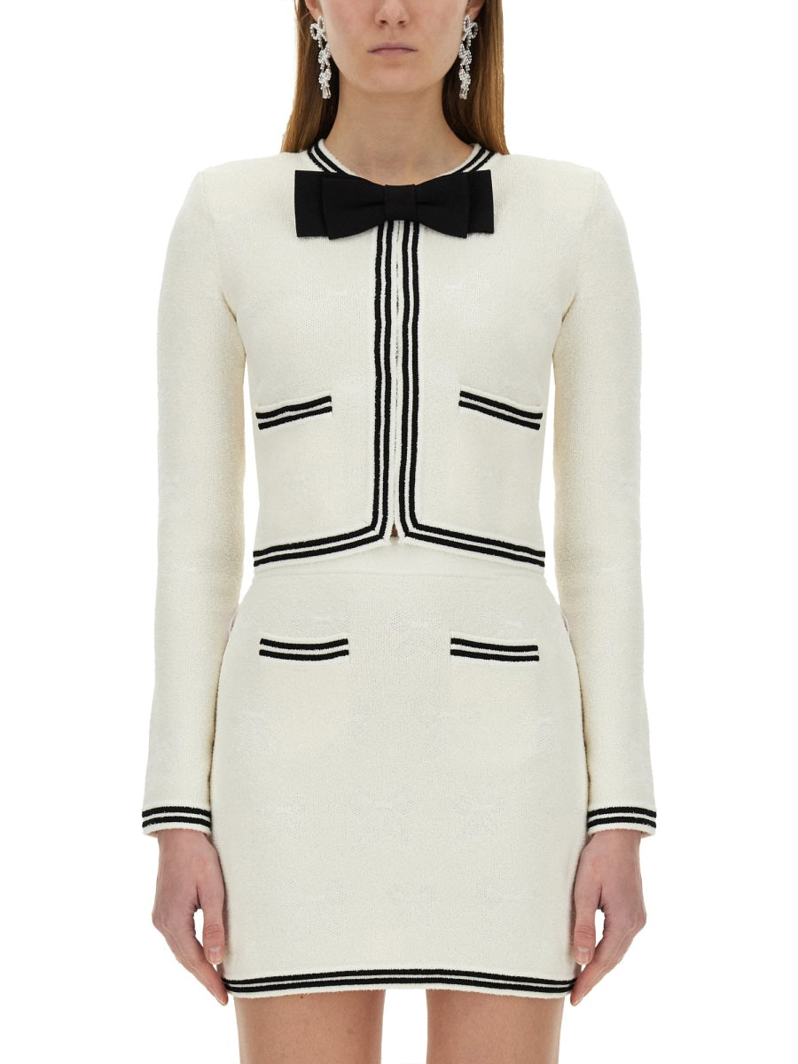 SELF-PORTRAIT Jacquard Knit Cardigan with Decorative Bow for Women