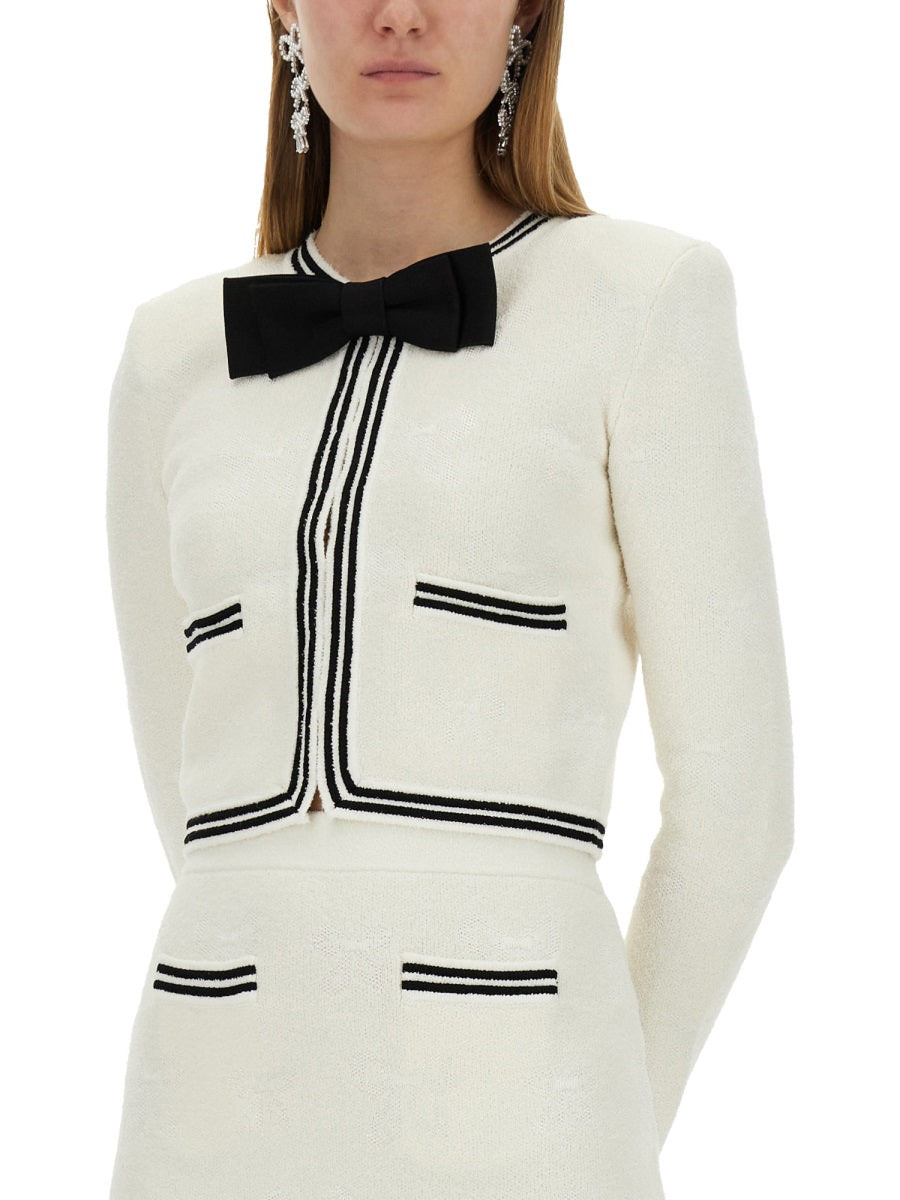 SELF-PORTRAIT Jacquard Knit Cardigan with Decorative Bow for Women