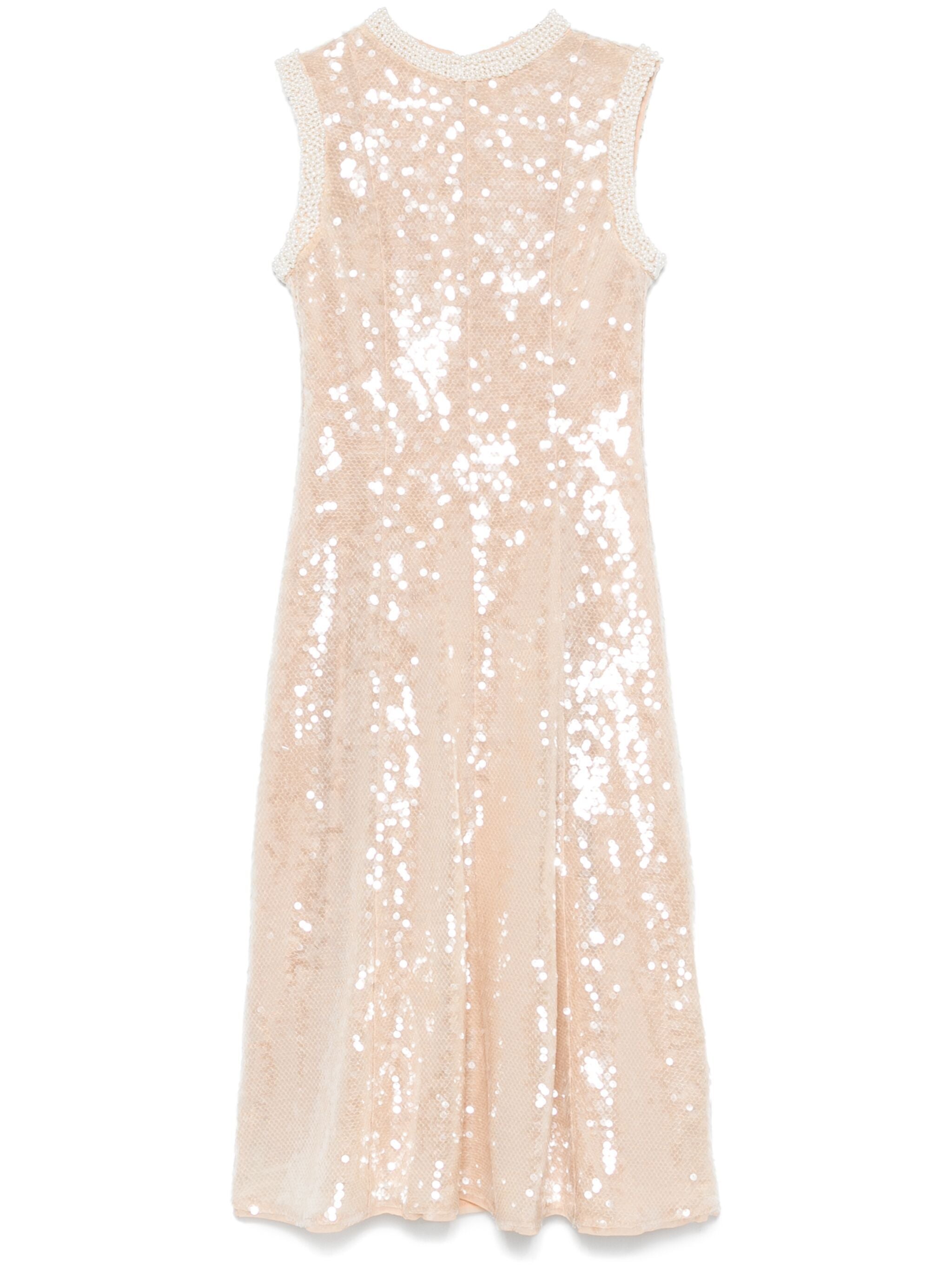 SELF-PORTRAIT Sequin Pearl Trim Midi Dress