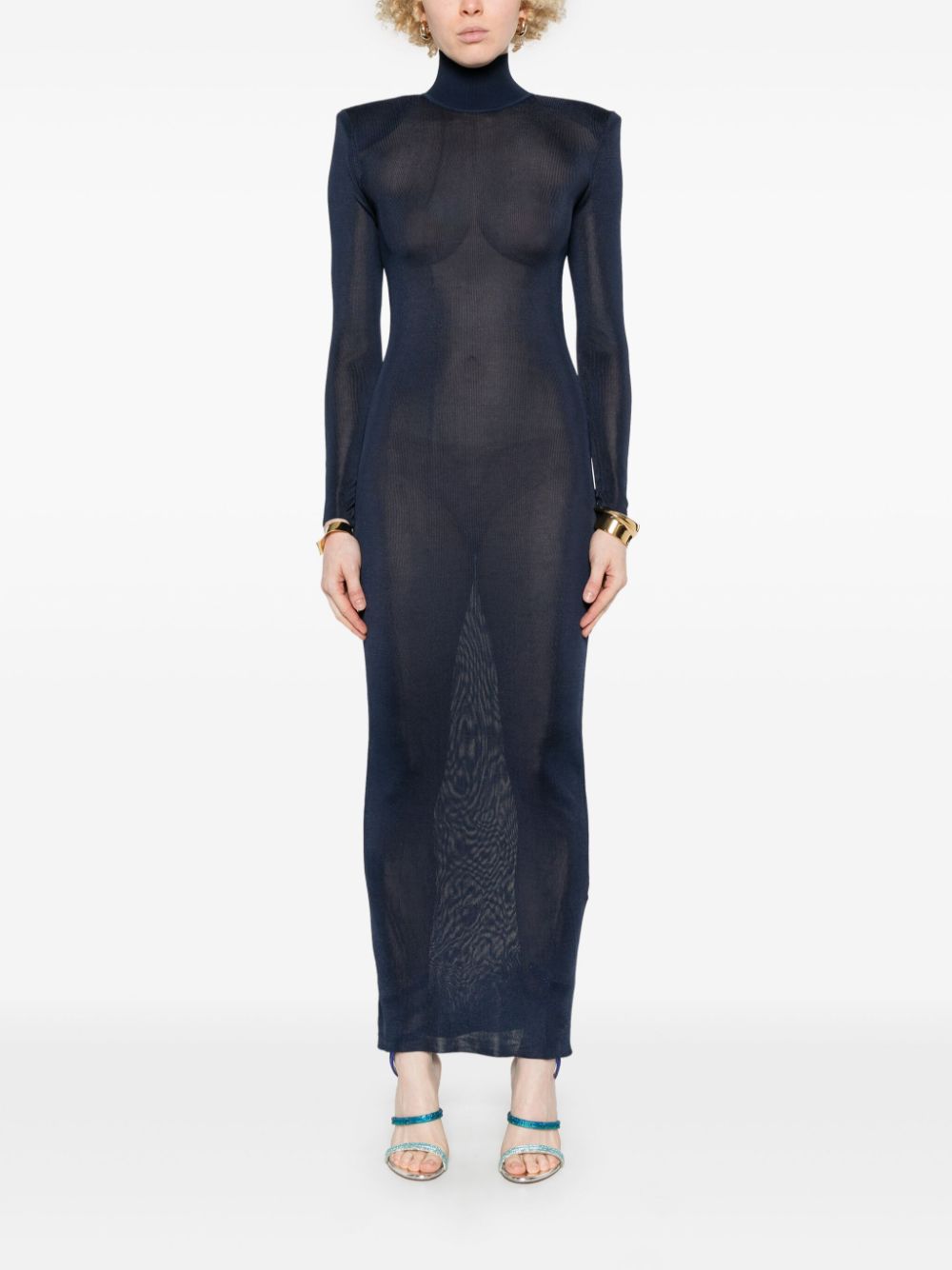 SELF-PORTRAIT Elegant Knit Maxi Dress with Shoulder Pads