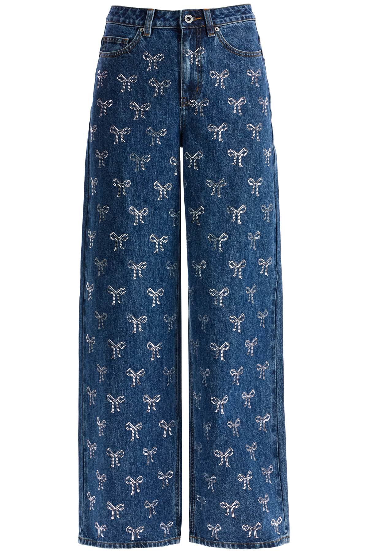 SELF-PORTRAIT Wide-Leg Denim Jeans with Bow Motif