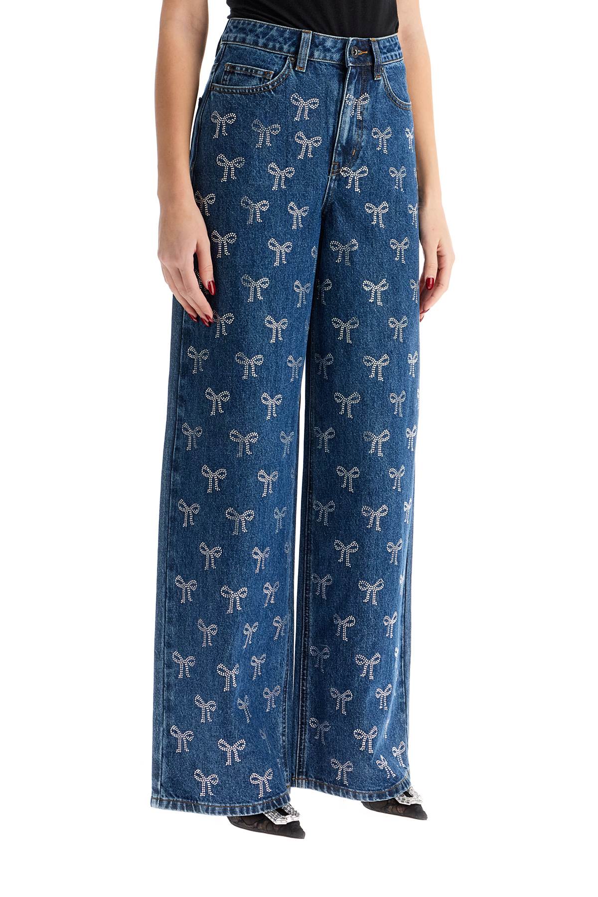 SELF-PORTRAIT Wide-Leg Denim Jeans with Bow Motif