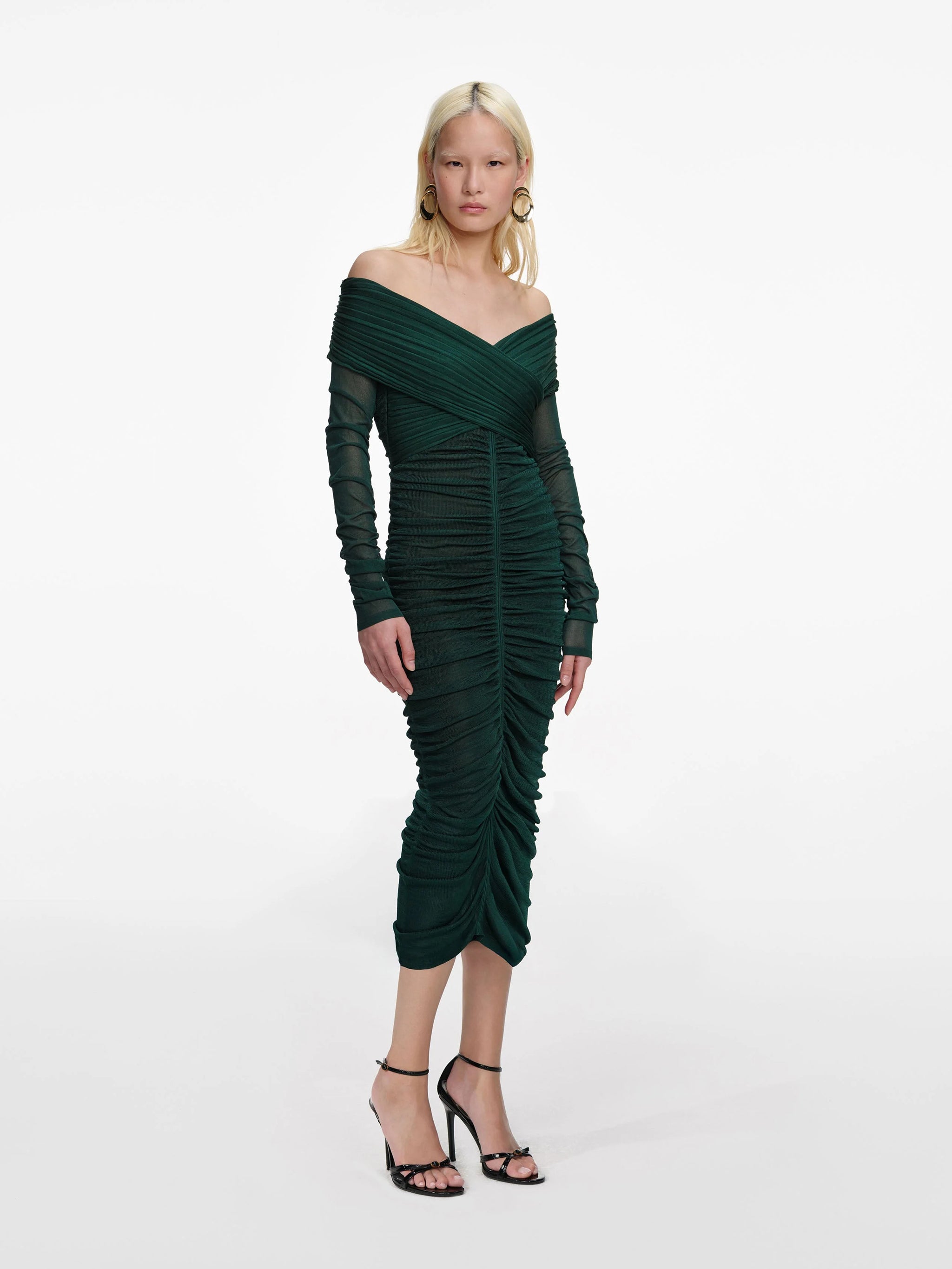 SELF-PORTRAIT Off-the-Shoulder Viscose Knit Midi Dress - Size 6