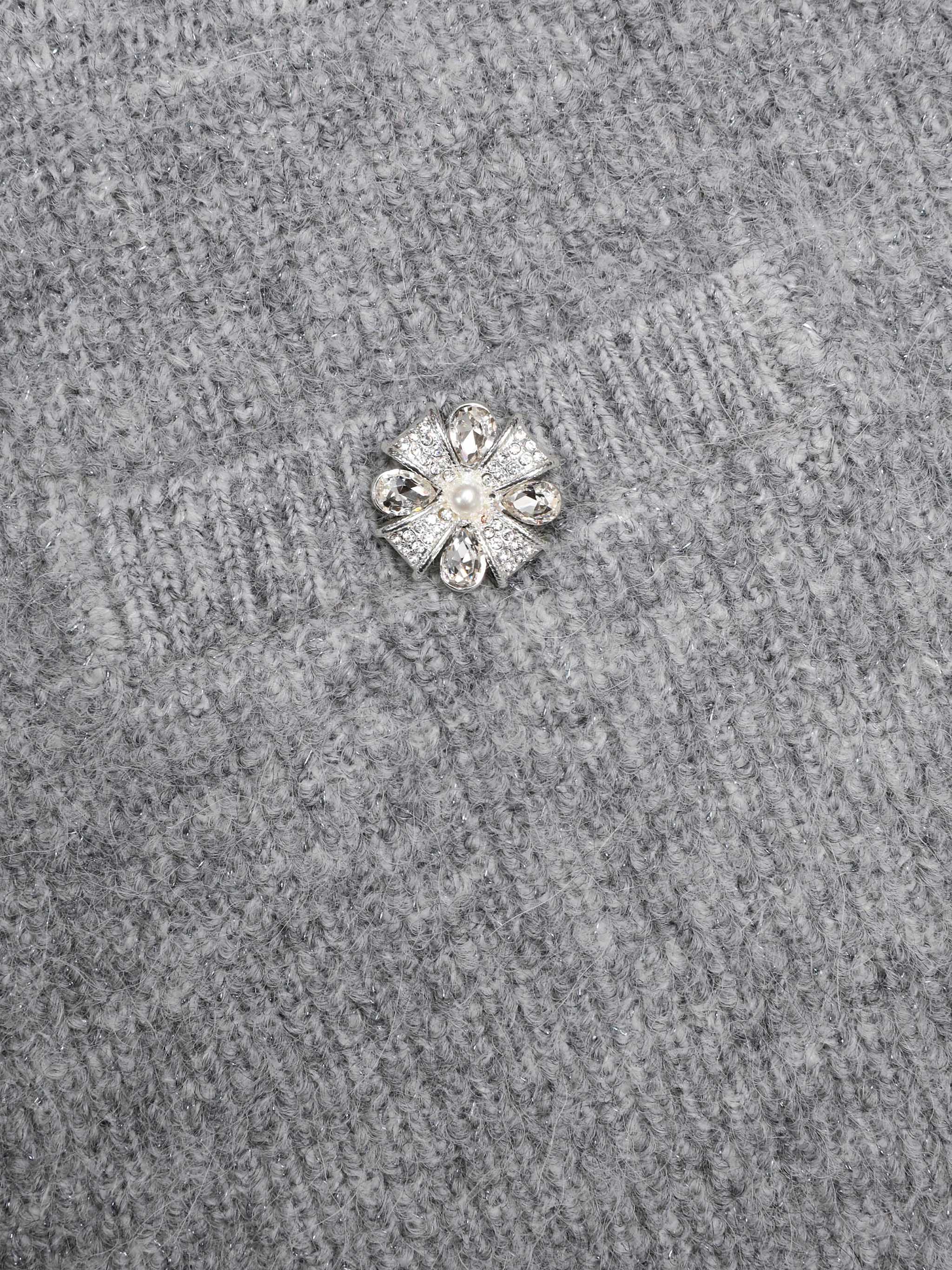 SELF-PORTRAIT Fluffy Knit Mini Skirt with Jewel Buttons