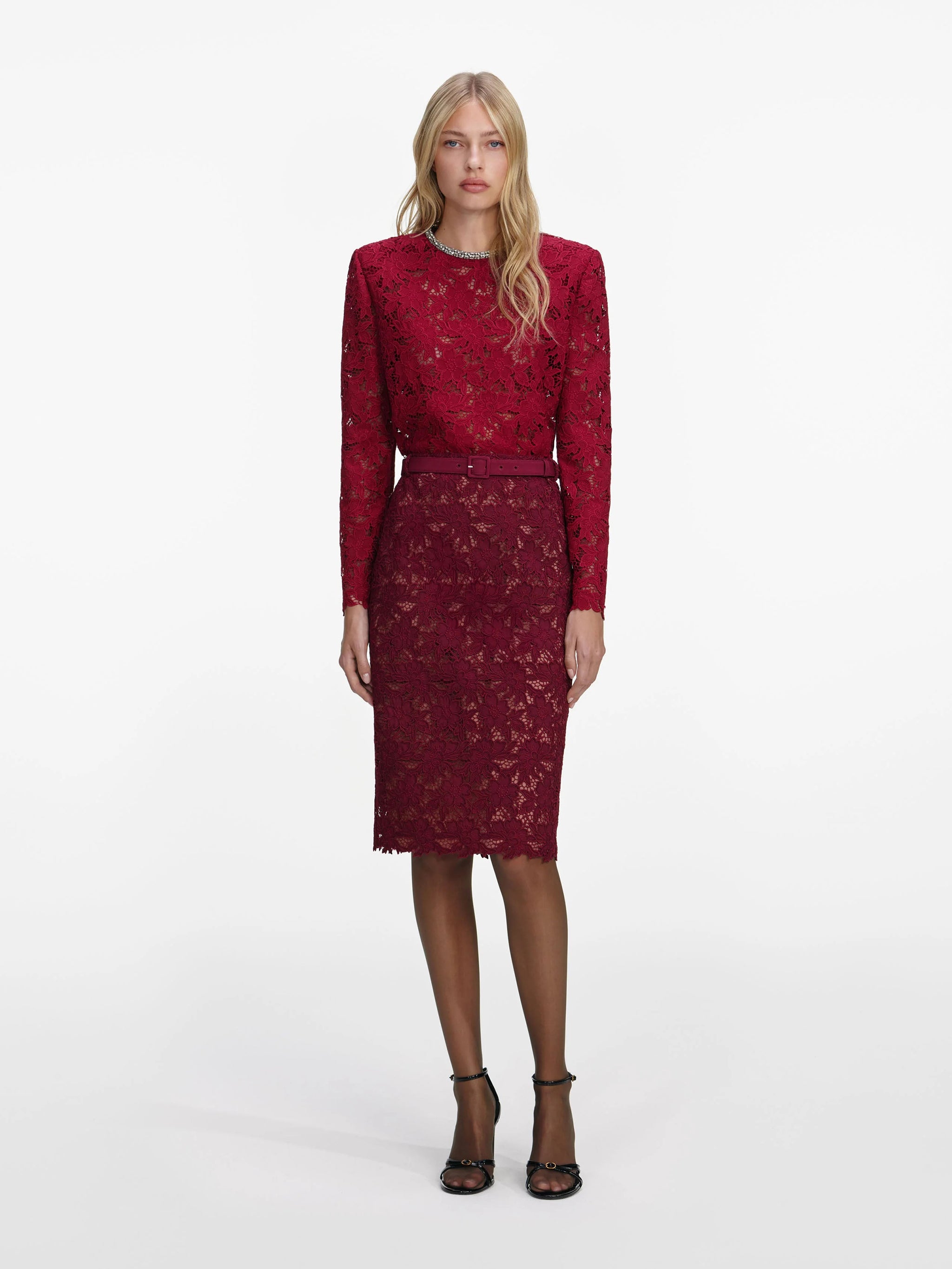 SELF-PORTRAIT Floral Guipure Lace Midi Skirt