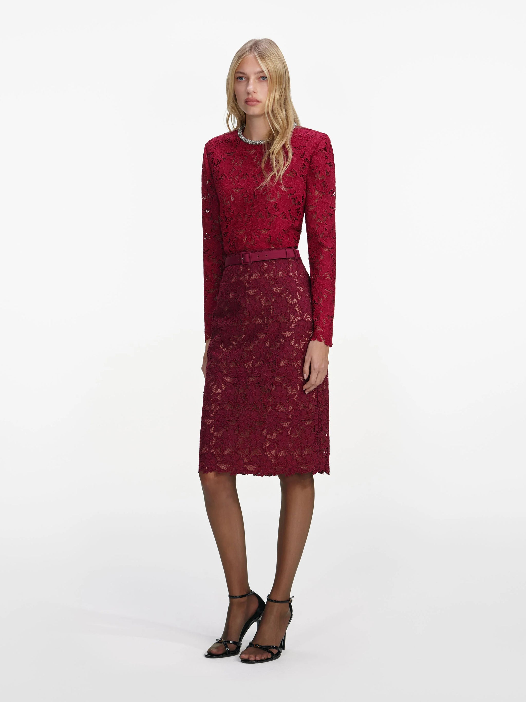 SELF-PORTRAIT Floral Guipure Lace Midi Skirt