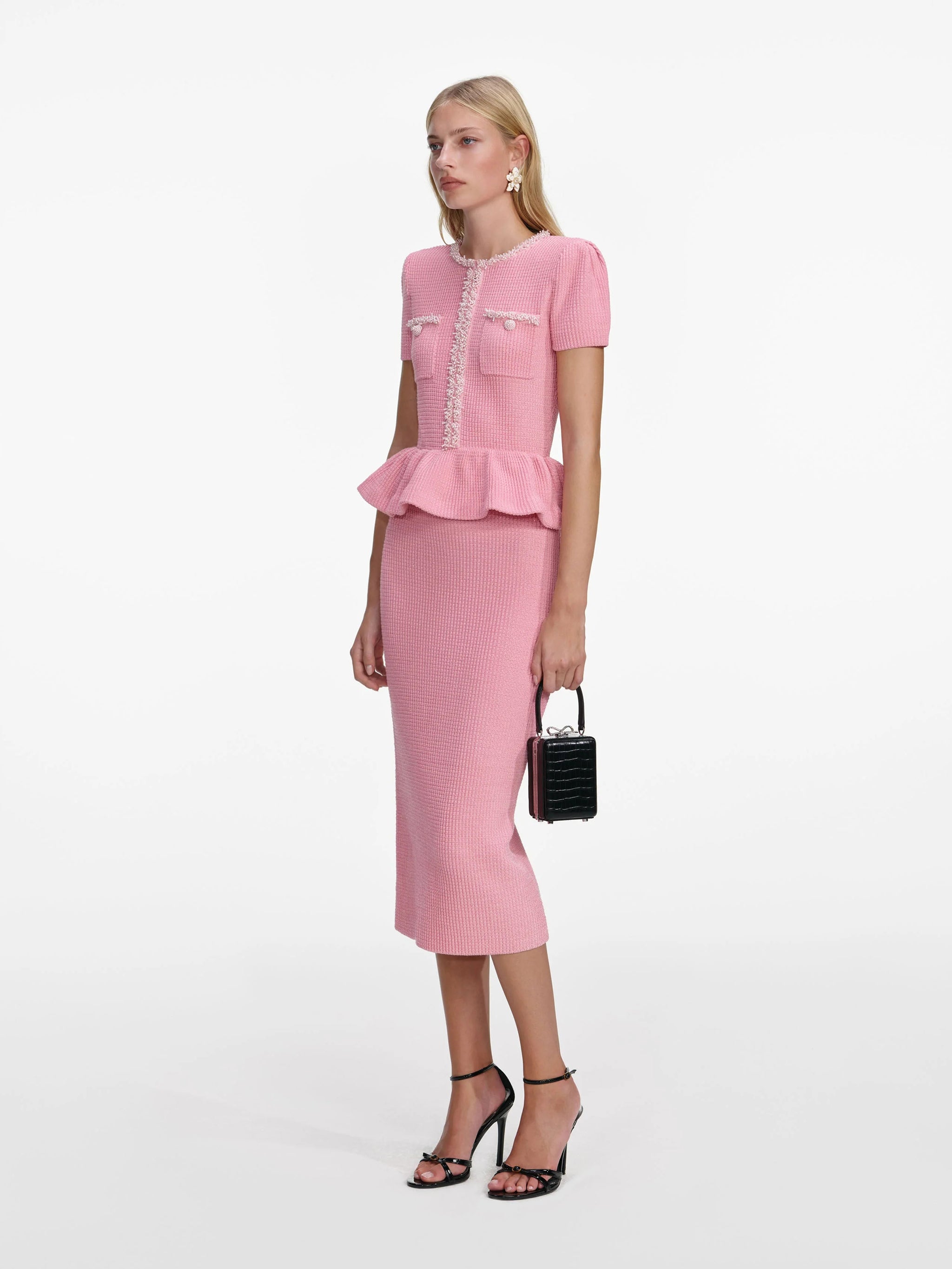 SELF-PORTRAIT Light Knit Lace Midi Dress with Removable Belt