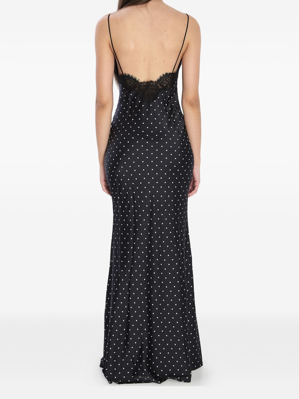 SELF-PORTRAIT Polka Dot Long Dress with Lace Detail