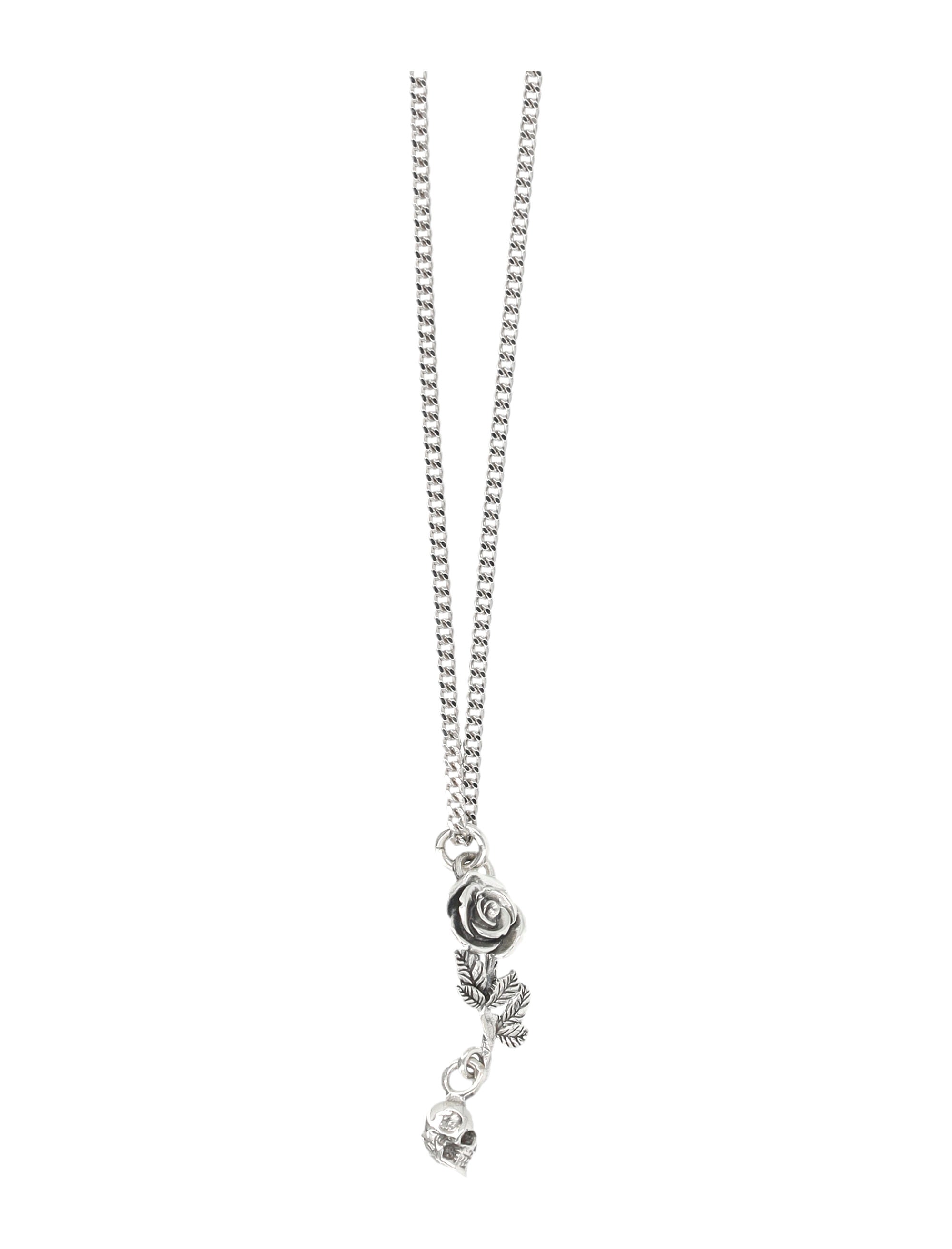 EMANUELE BICOCCHI Rose and Skull Pendant Necklace - 60 cm Chain Length