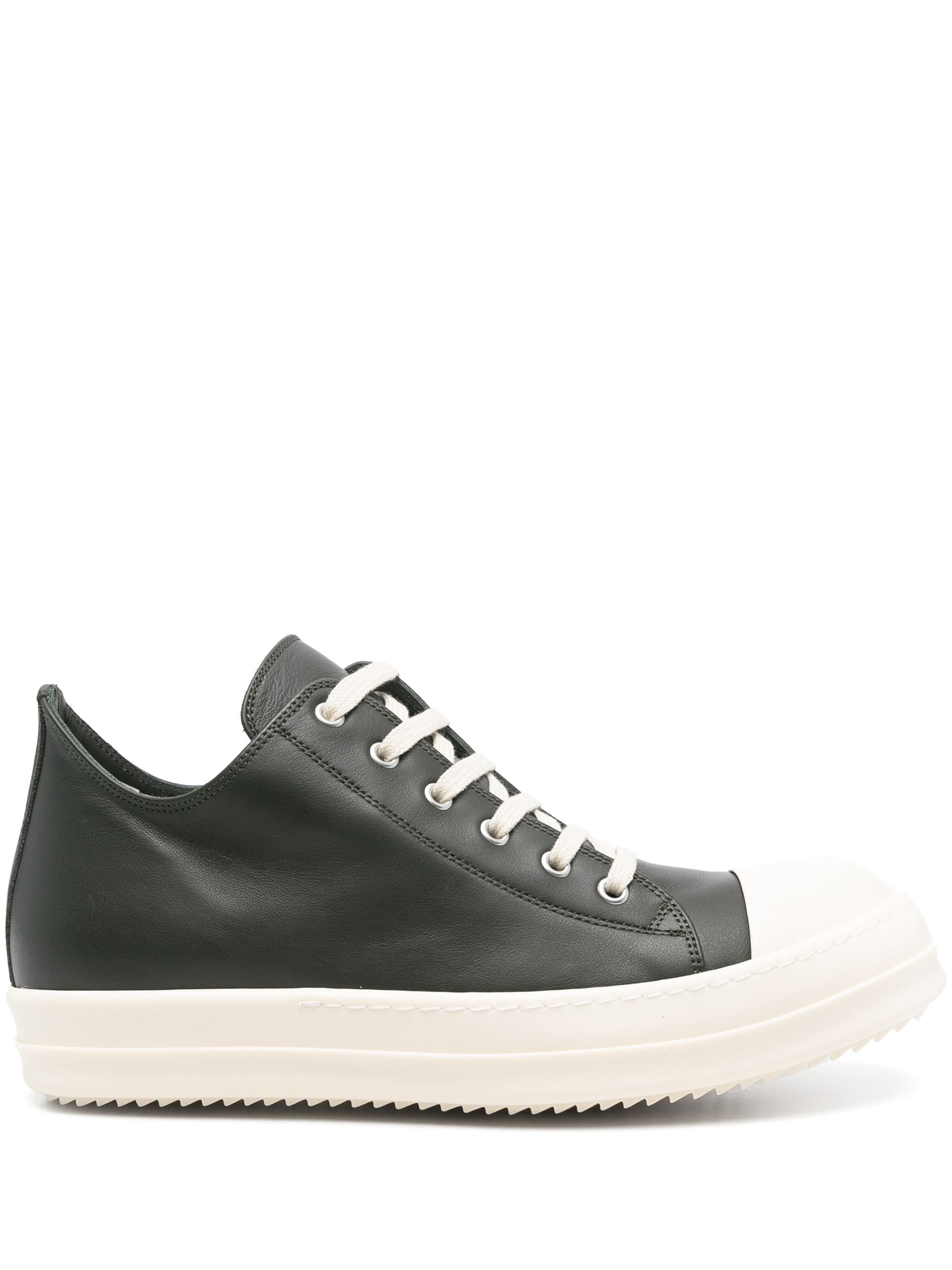 RICK OWENS Above-Ankle Leather Low Sneakers with Seven Eyelets