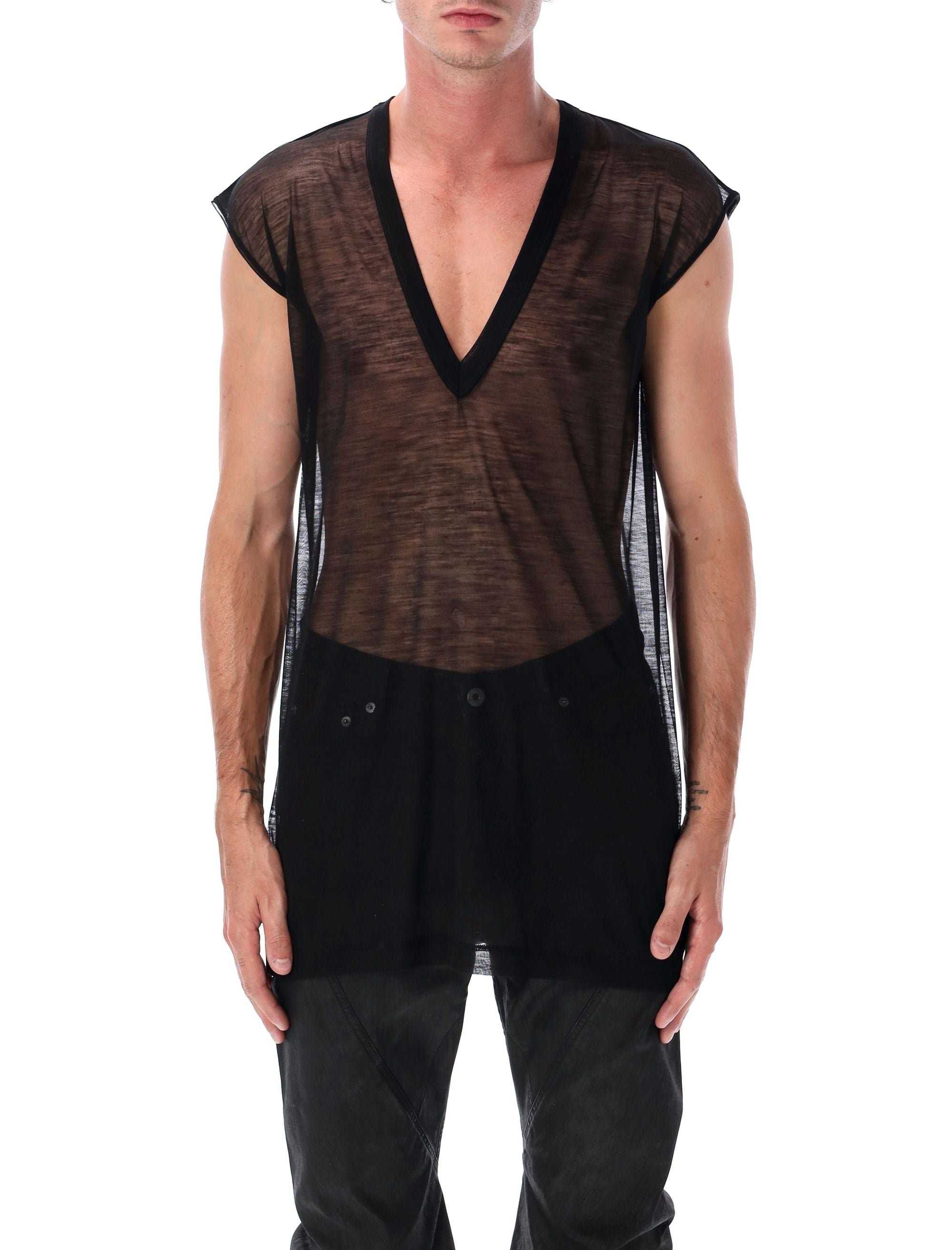 RICK OWENS Sheer Wool Deep V Tank Top - Size L