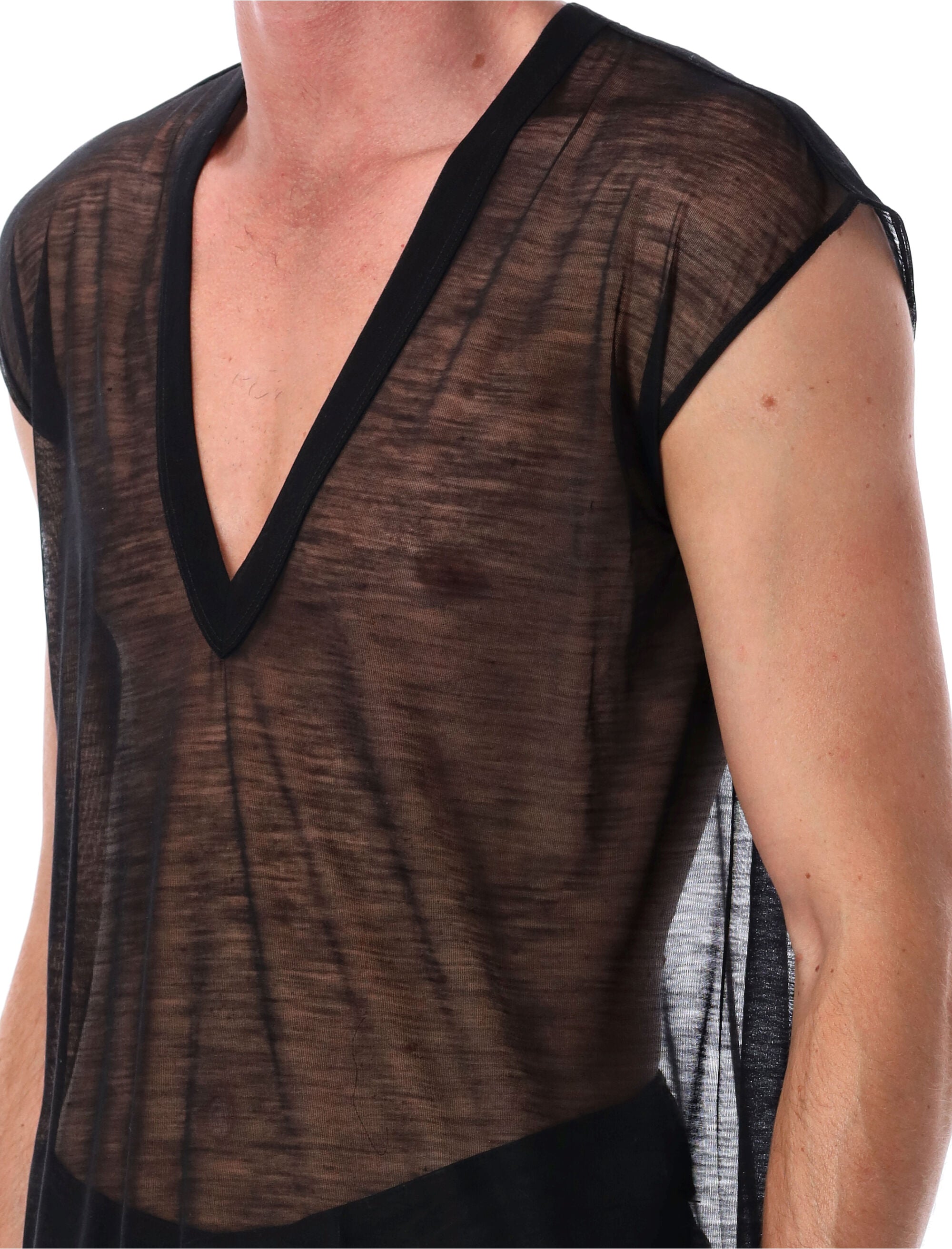 RICK OWENS Sheer Wool Deep V Tank Top - Size L