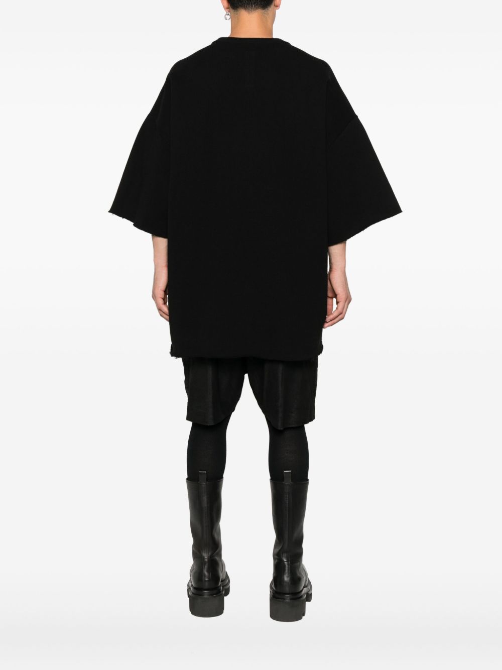 RICK OWENS V-Neck Oversized T-Shirt with Signature Shoulder Seams