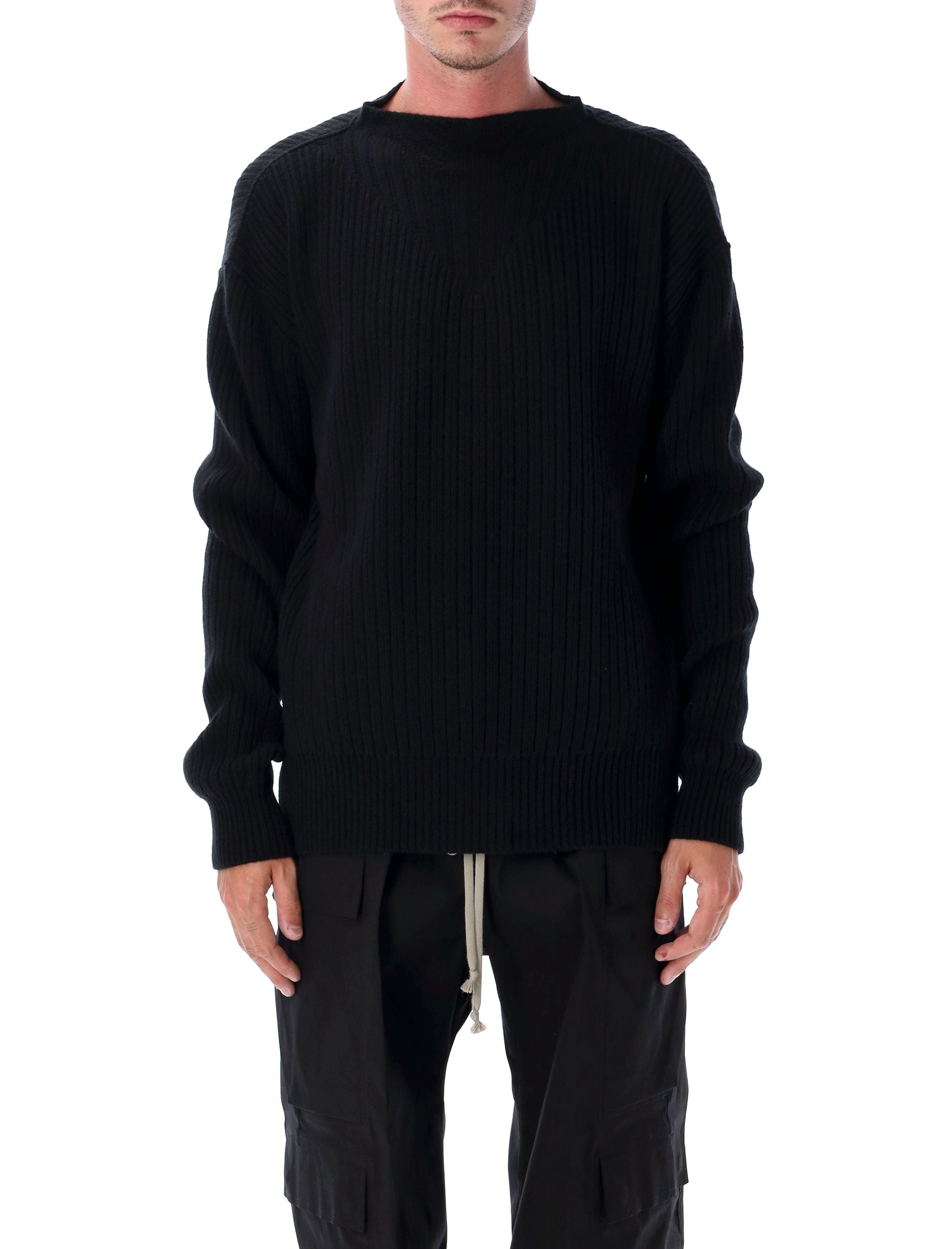 RICK OWENS Men's Fisherman Round Neck Loose Fit Wool Sweater - Large