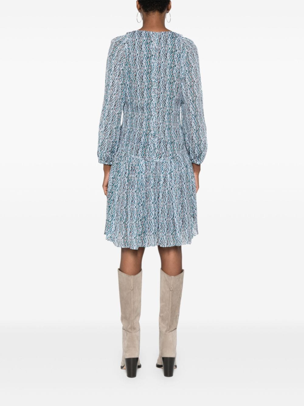 IRO Graphic Print Mini Dress with Semi-Sheer Sleeves