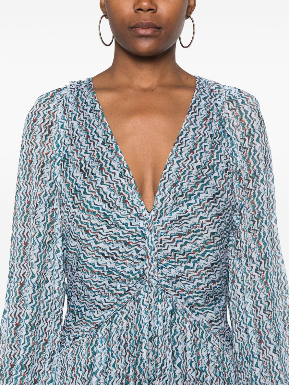 IRO Graphic Print Mini Dress with Semi-Sheer Sleeves