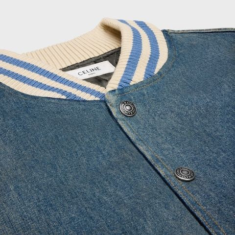 CELINE Varsity Style Denim Bomber Jacket