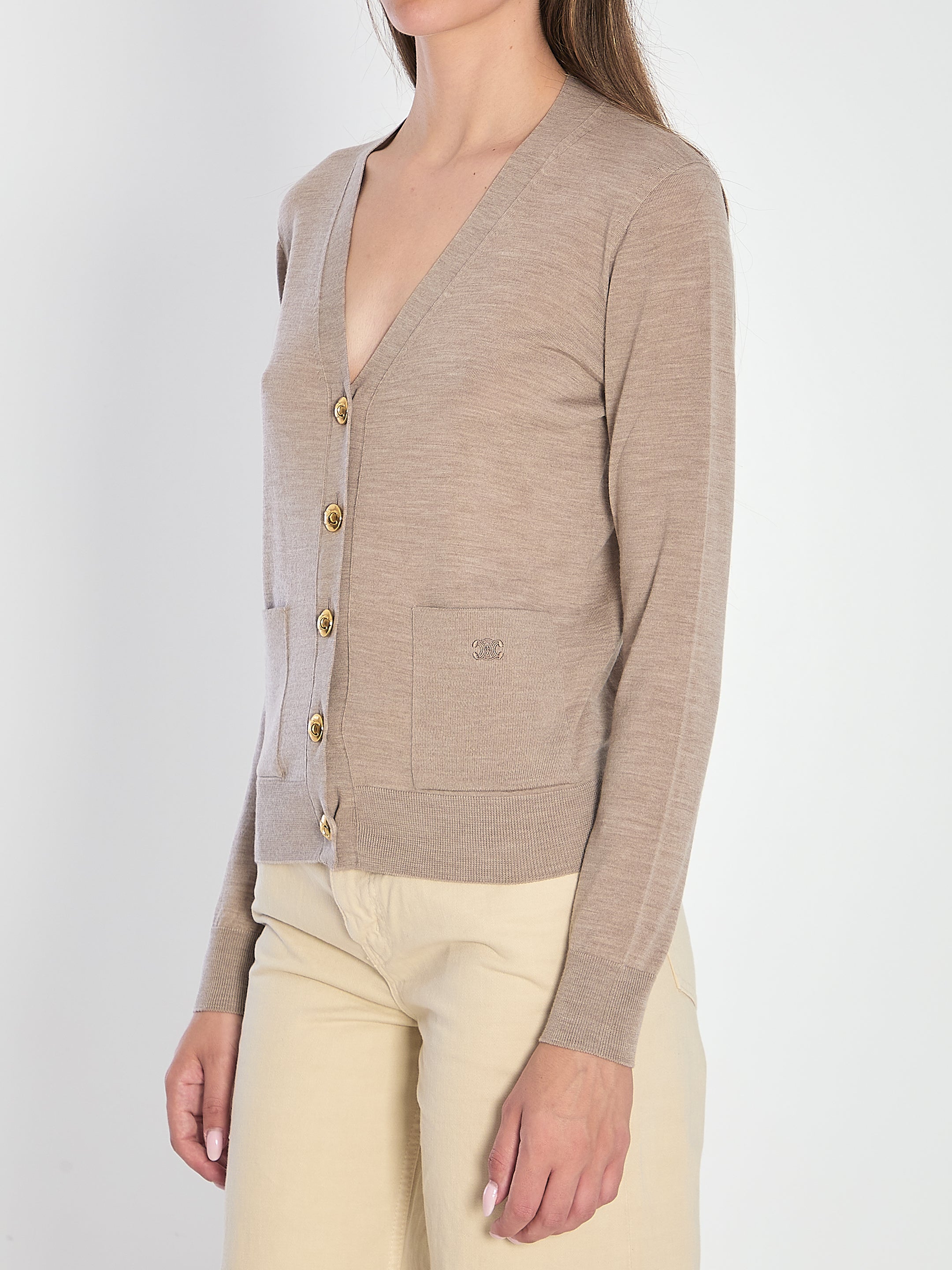 CELINE Triomphe Cardigan - Slim Fit, Lightweight Wool, Size S