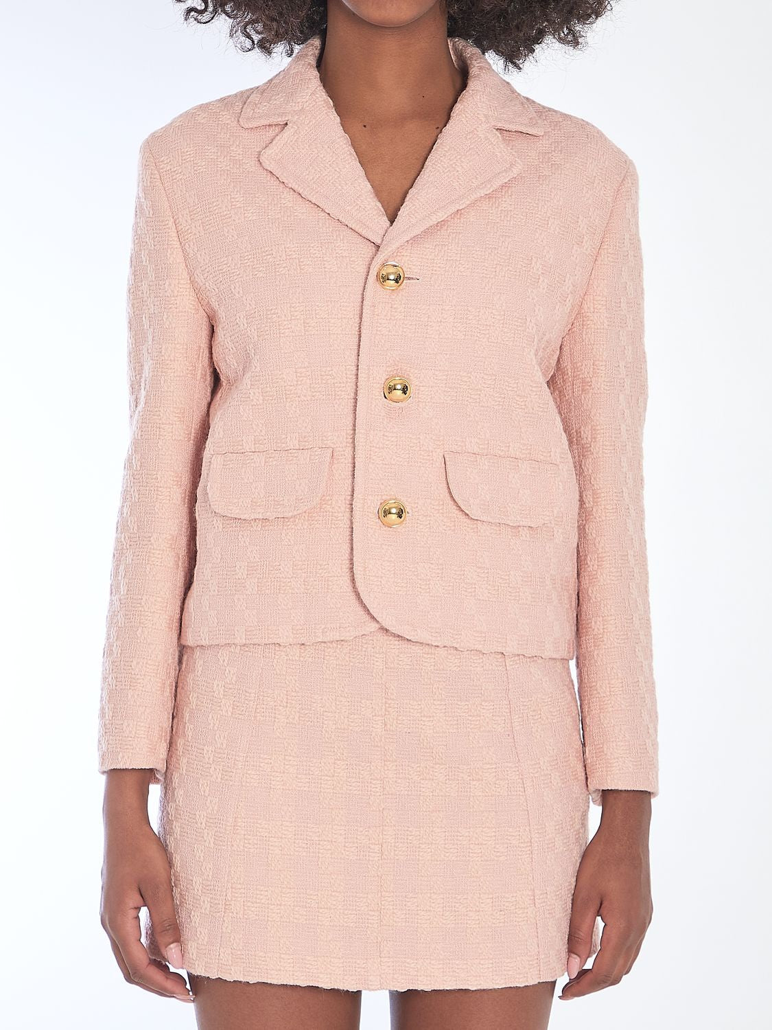 CELINE Textured Wool Blend Cropped Jacket - Mini