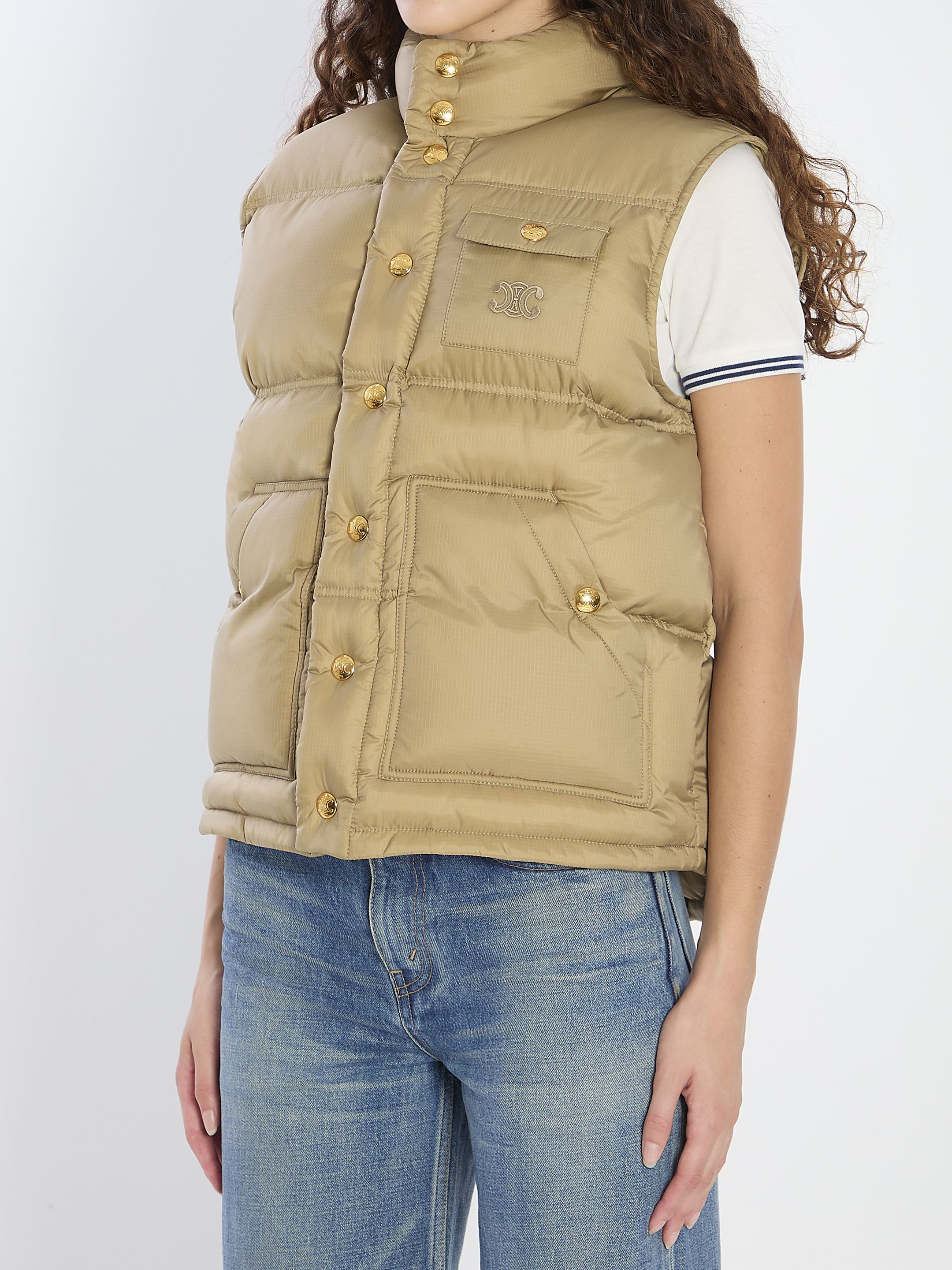 CELINE Padded Vest with High Collar - Size 36