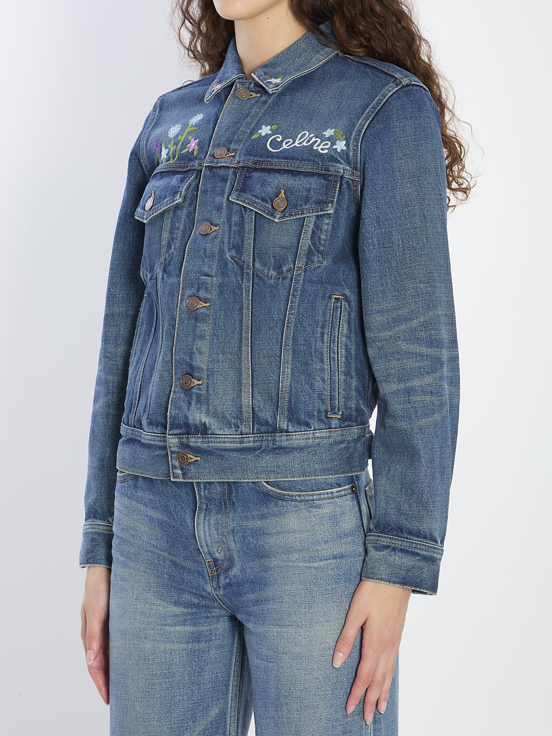 CELINE Cropped 70s-Inspired Denim Trucker Jacket
