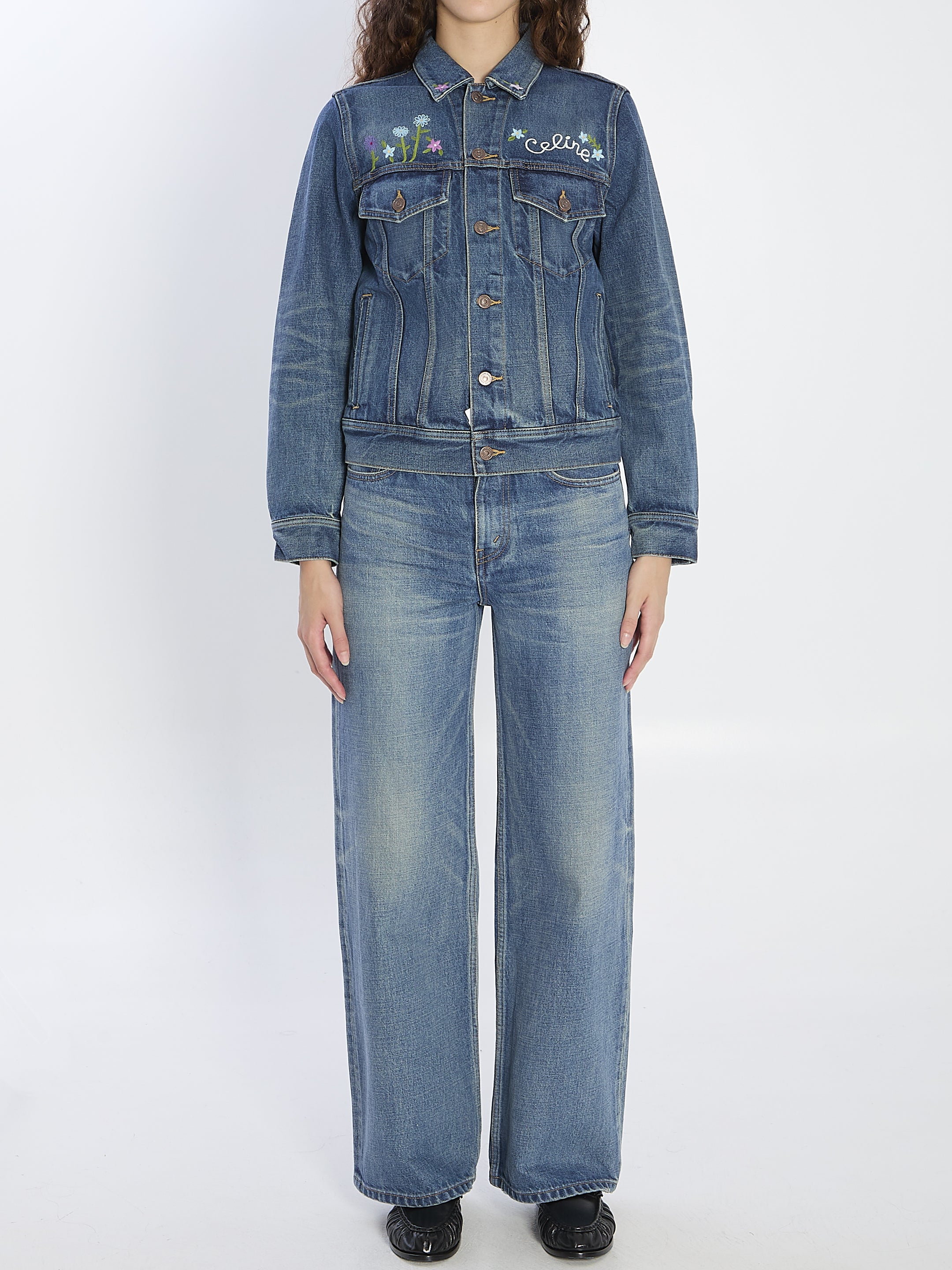 CELINE Cropped 70s-Inspired Denim Trucker Jacket