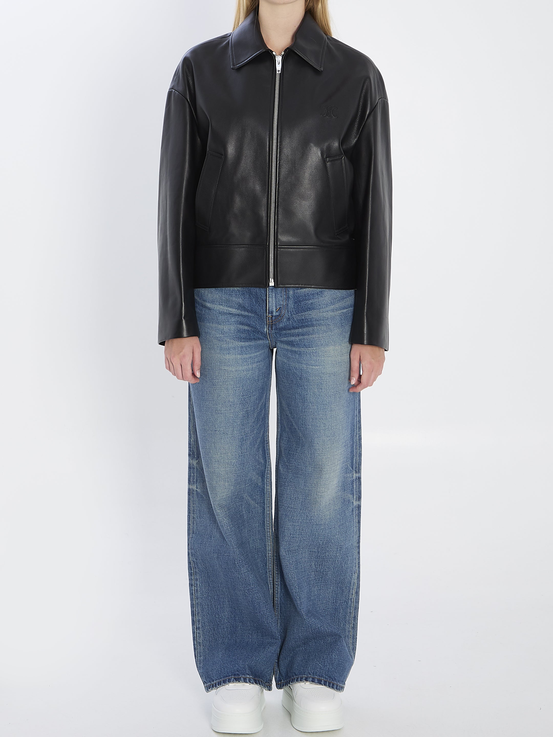 CELINE Triomphe Leather Jacket - Size 36