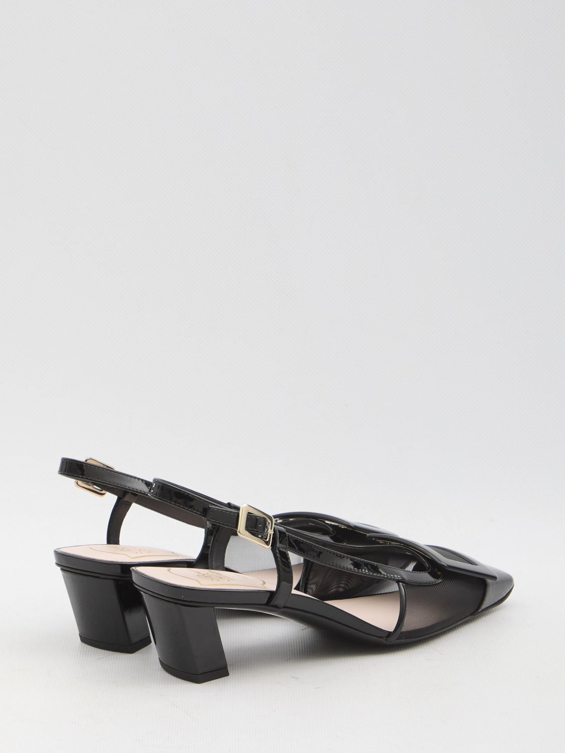 ROGER VIVIER Square-Toe Slingback Mesh Pumps with Skyscraper Heel