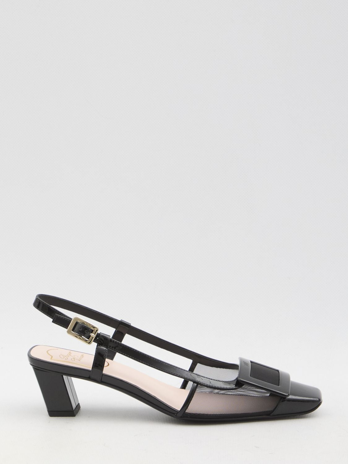 ROGER VIVIER Square-Toe Slingback Mesh Pumps with Skyscraper Heel