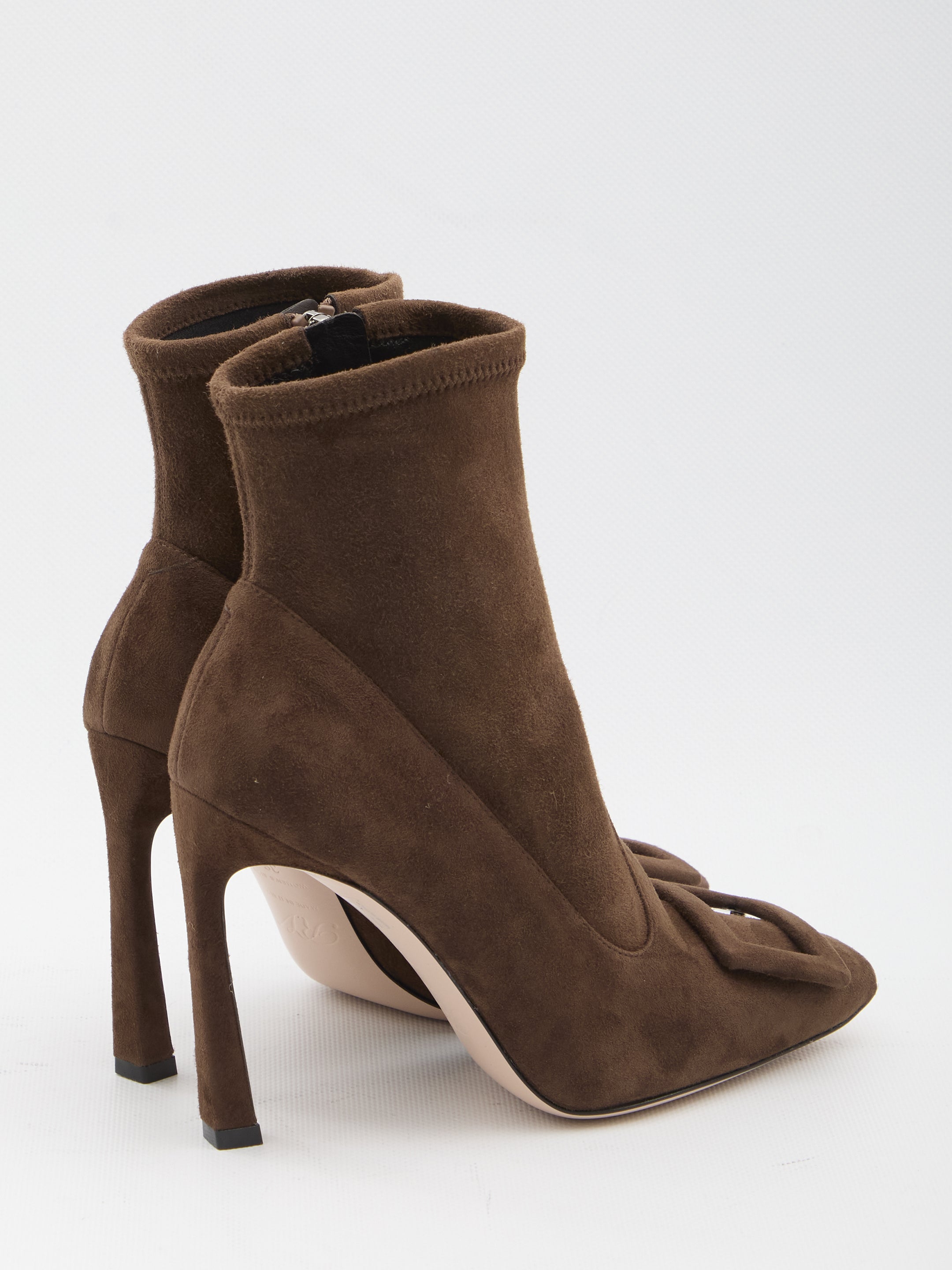 ROGER VIVIER Suede Trompette Ankle Boots - 10 cm Heel