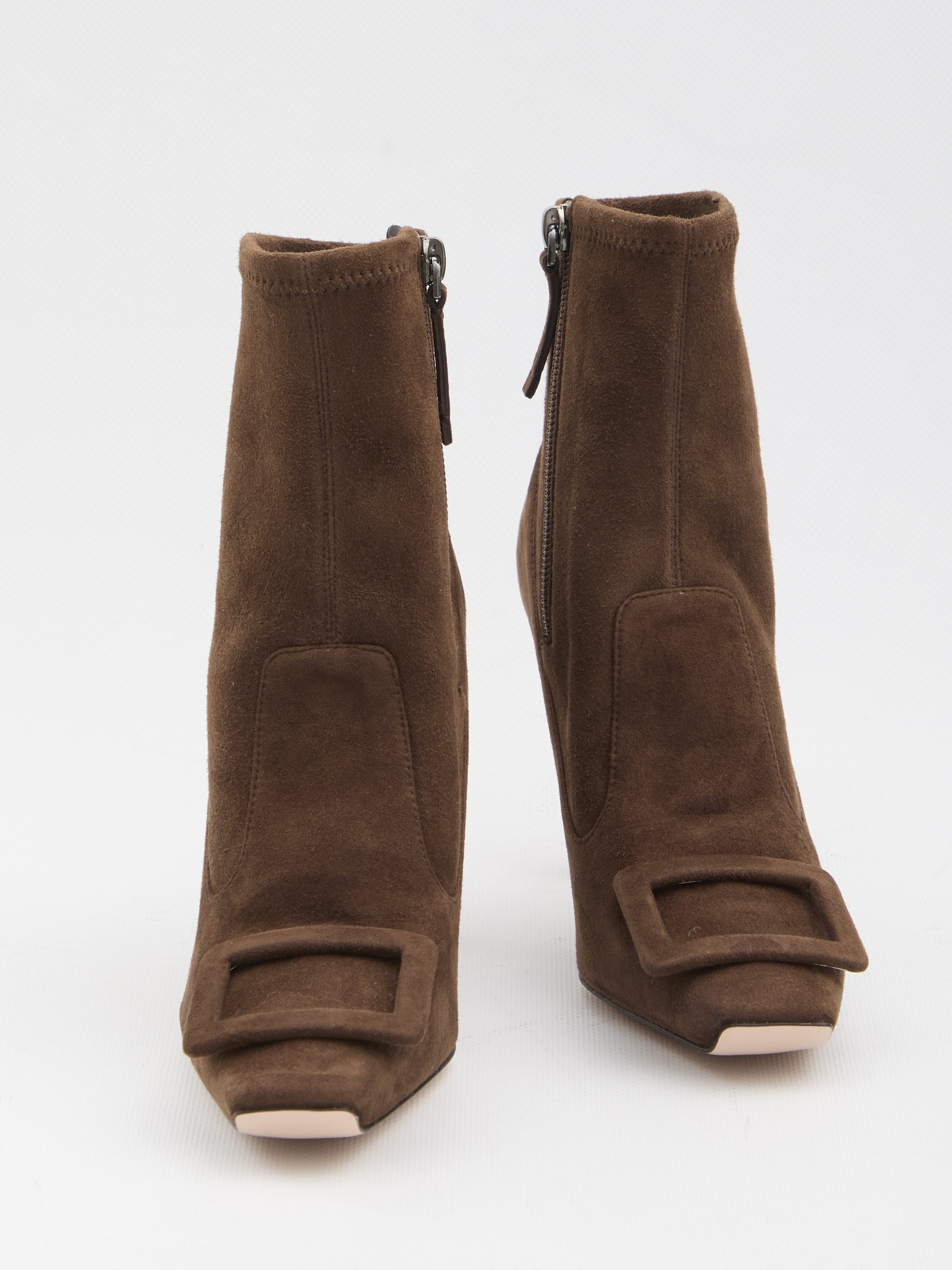 ROGER VIVIER Suede Trompette Ankle Boots - 10 cm Heel