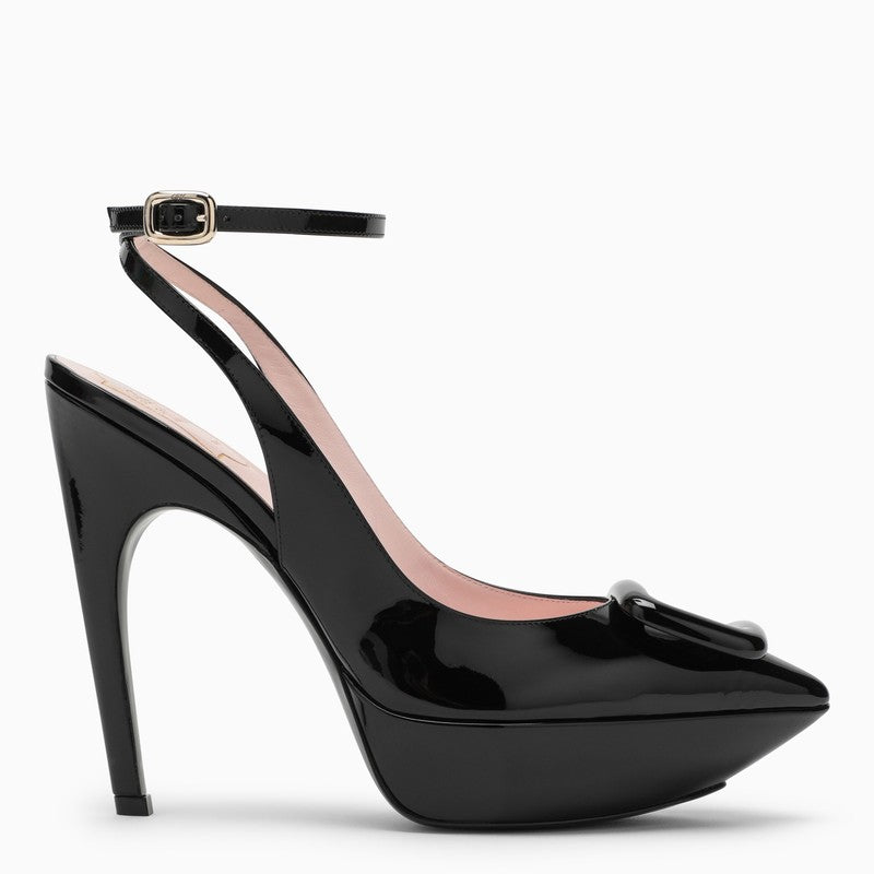 ROGER VIVIER High Patent Leather Sandal with Platform and Ankle Strap