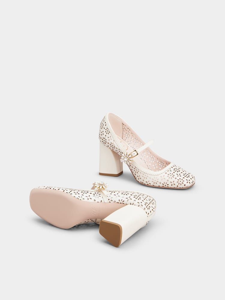 ROGER VIVIER Salon Perforated Heel Broad Pumps - SS25 Edition