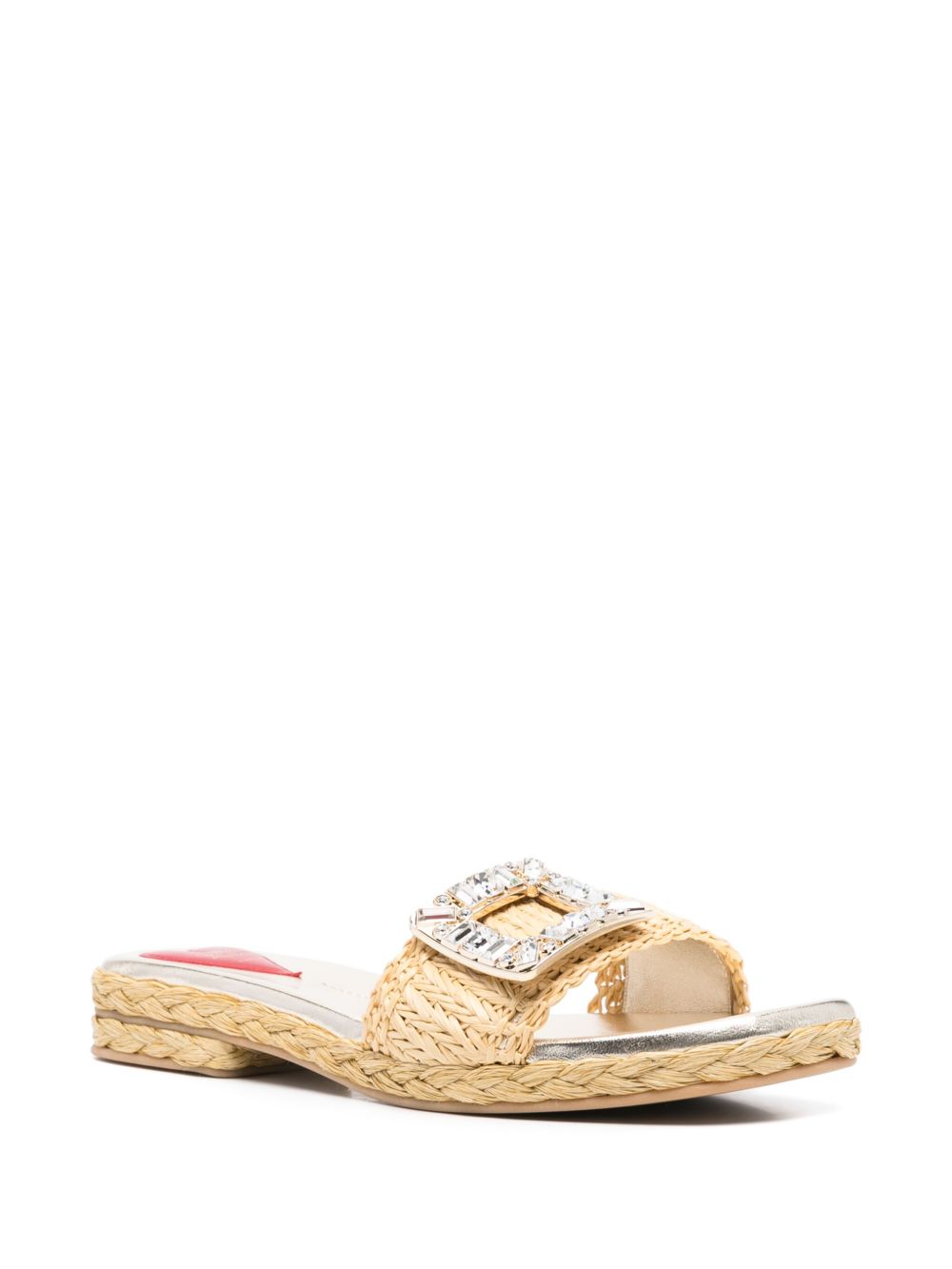 ROGER VIVIER Strass Buckle Raffia Flat Sandals 25