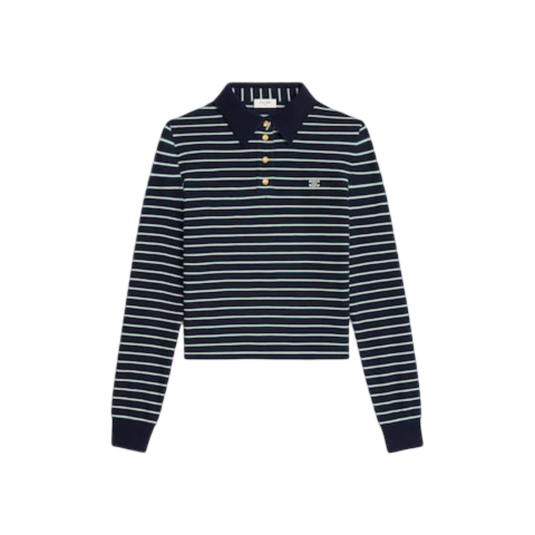CELINE Triomphe Long Sleeve Cotton Polo