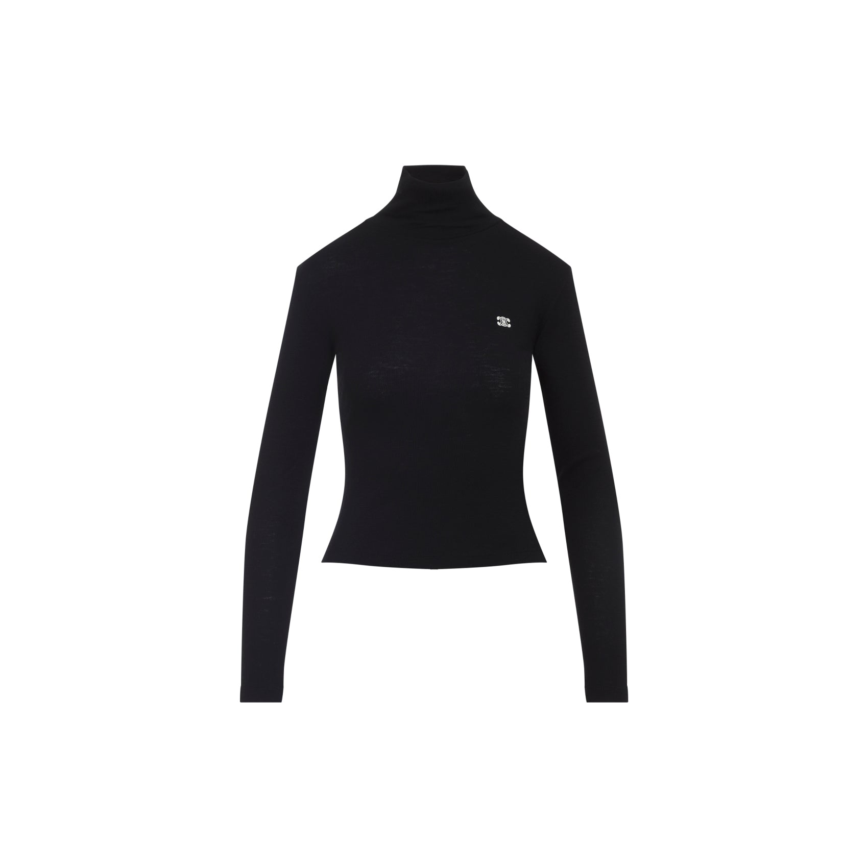 CELINE Wool Turtleneck Top with Embroidered Logo for Women