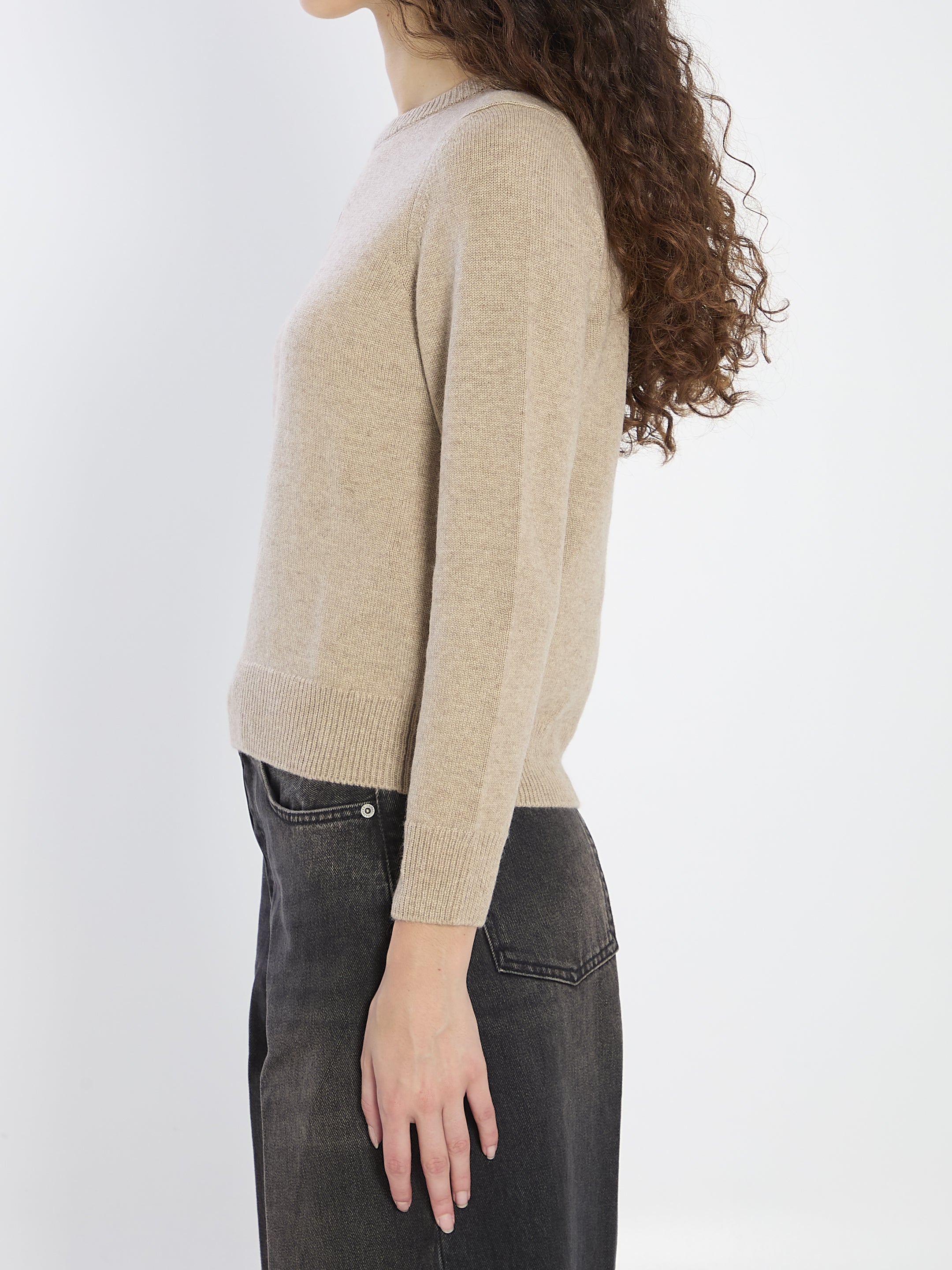 CELINE Cropped Cashmere Sweater with Embroidered Logo - Women's