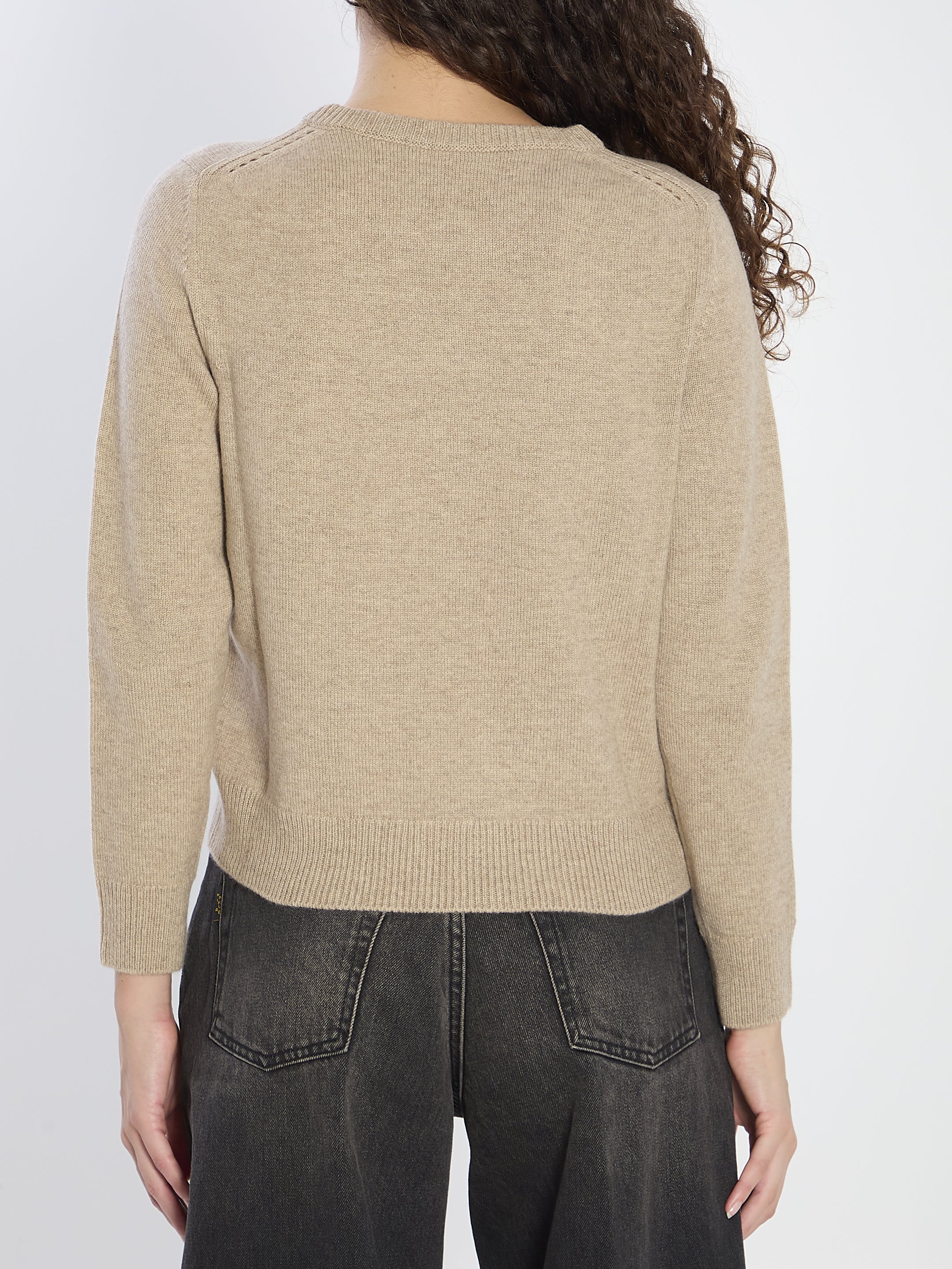 CELINE Cropped Cashmere Sweater with Embroidered Logo - Women's