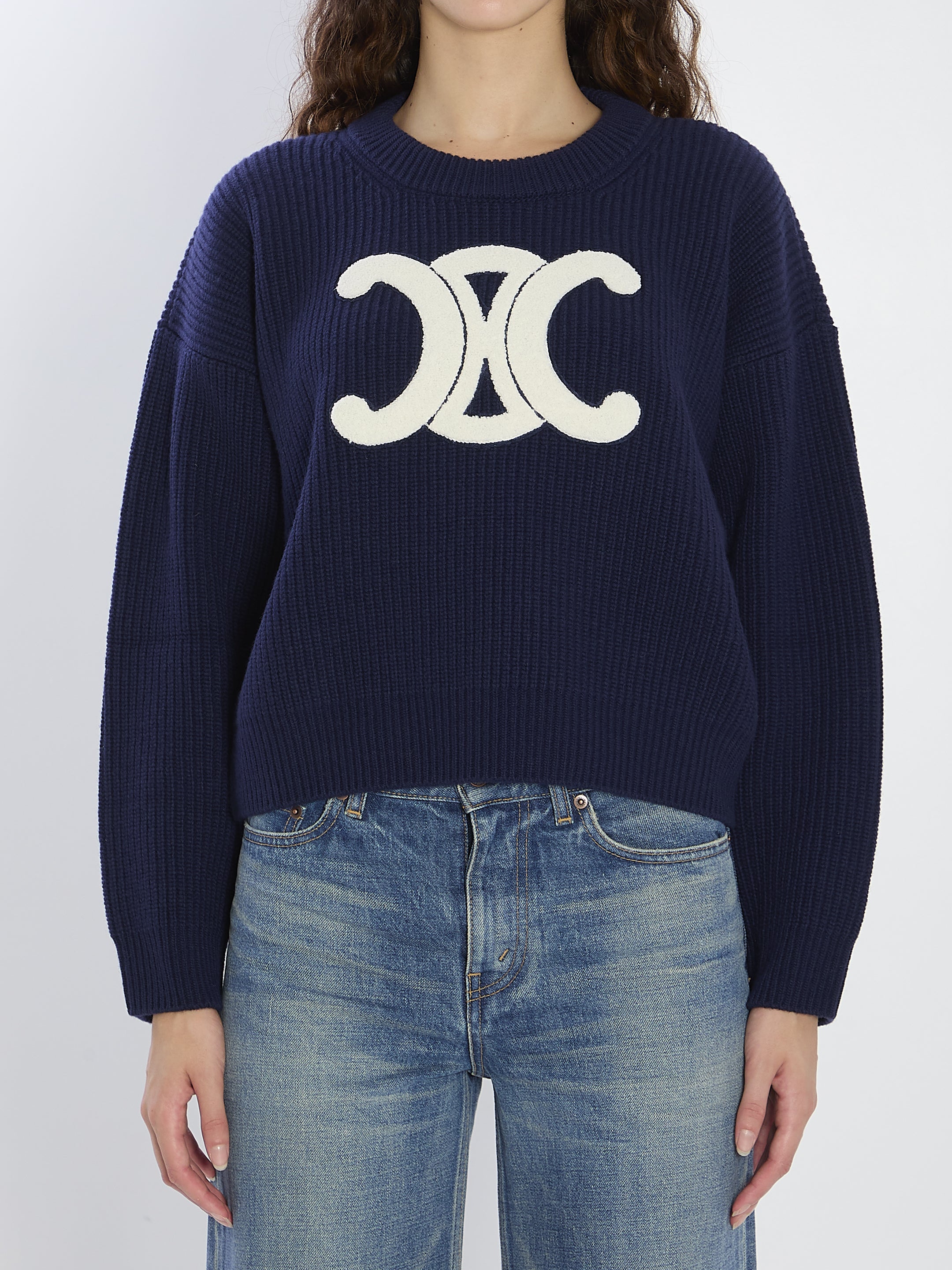 CELINE Round Neck Loose Fit Wool Sweater