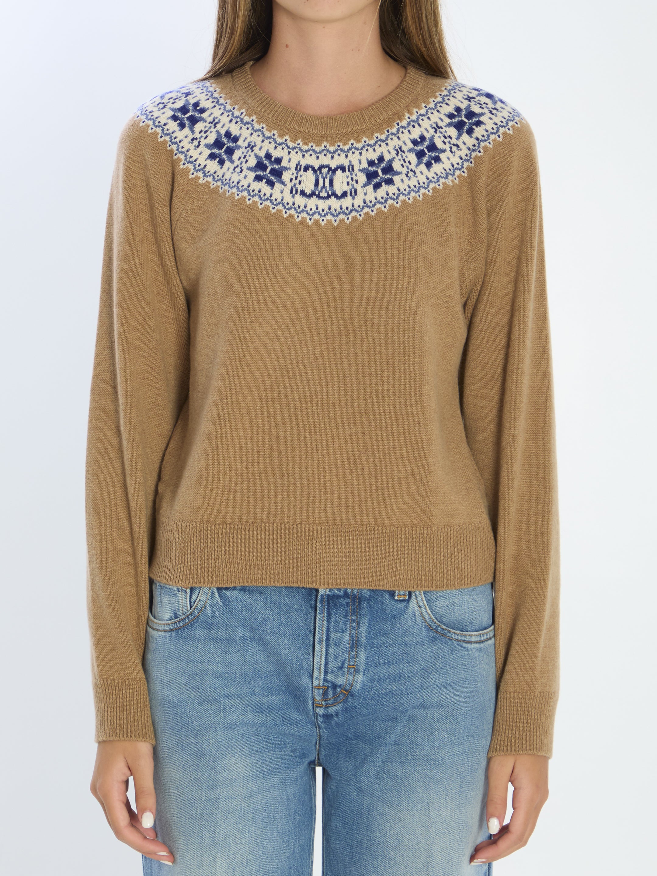 CELINE Cropped Fair Isle Knitwear Sweater - Size S