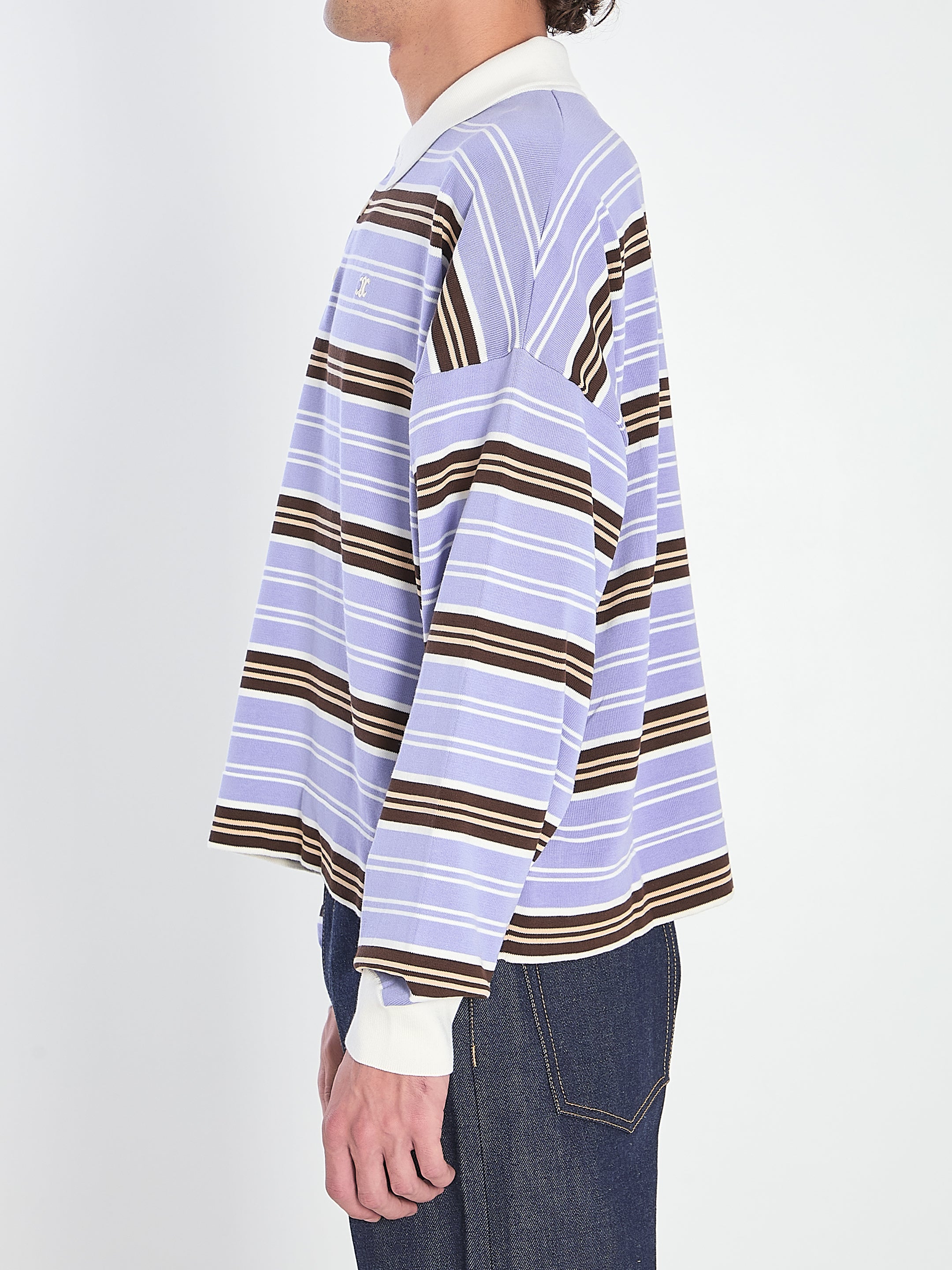 CELINE Long-Sleeve Striped Polo Shirt - Size L