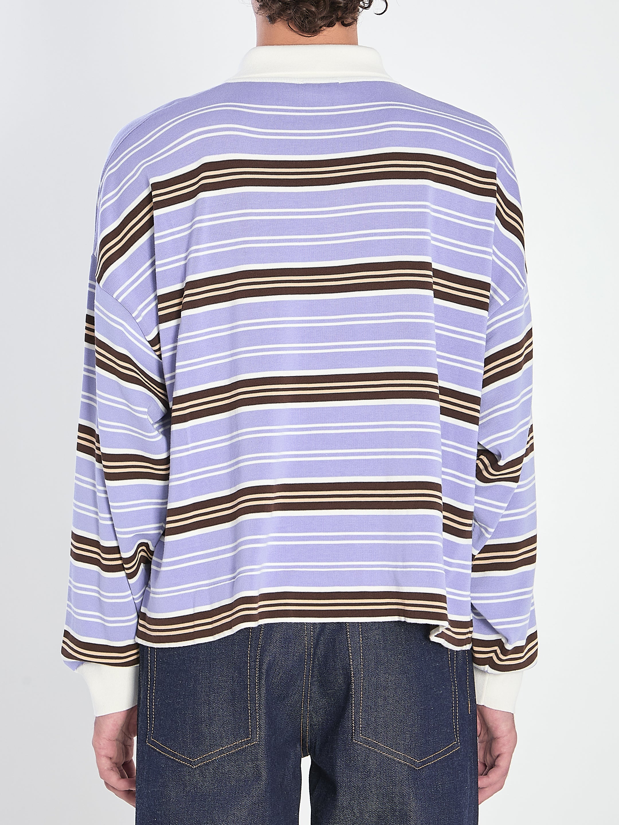 CELINE Long-Sleeve Striped Polo Shirt - Size L