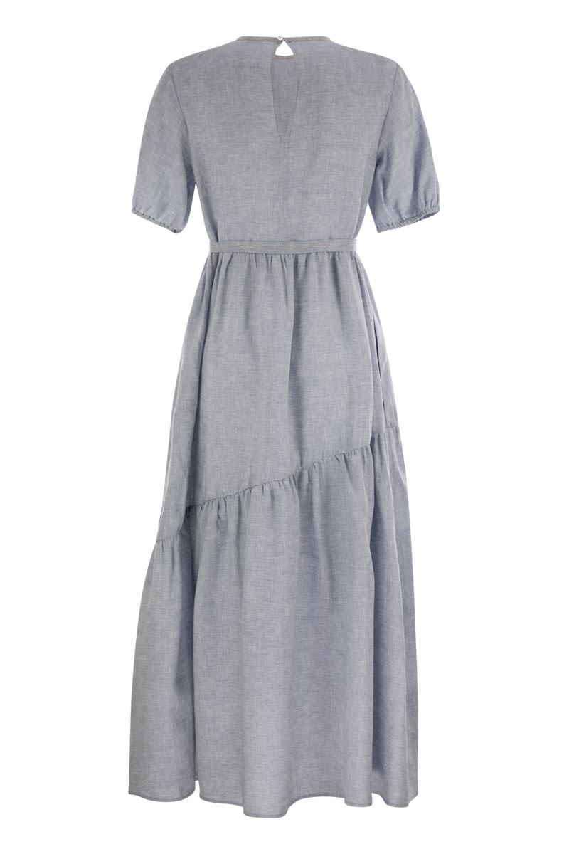 PESERICO Pure Linen Long Dress with Gathered Sleeves