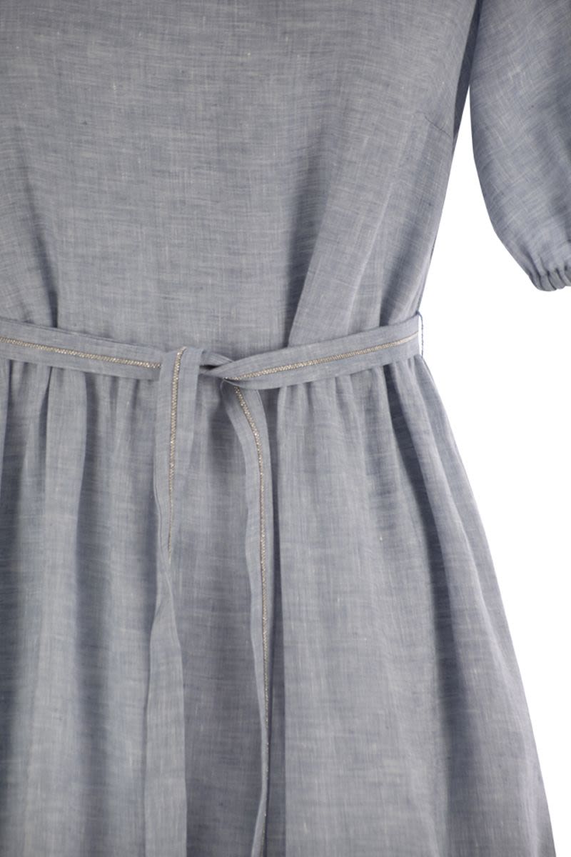 PESERICO Pure Linen Long Dress with Gathered Sleeves