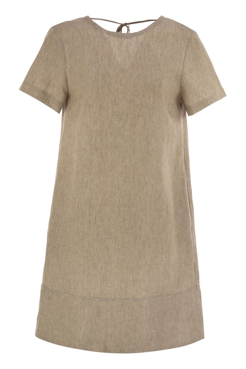PESERICO Linen Midi Dress with Short Sleeves and Scoop Neck